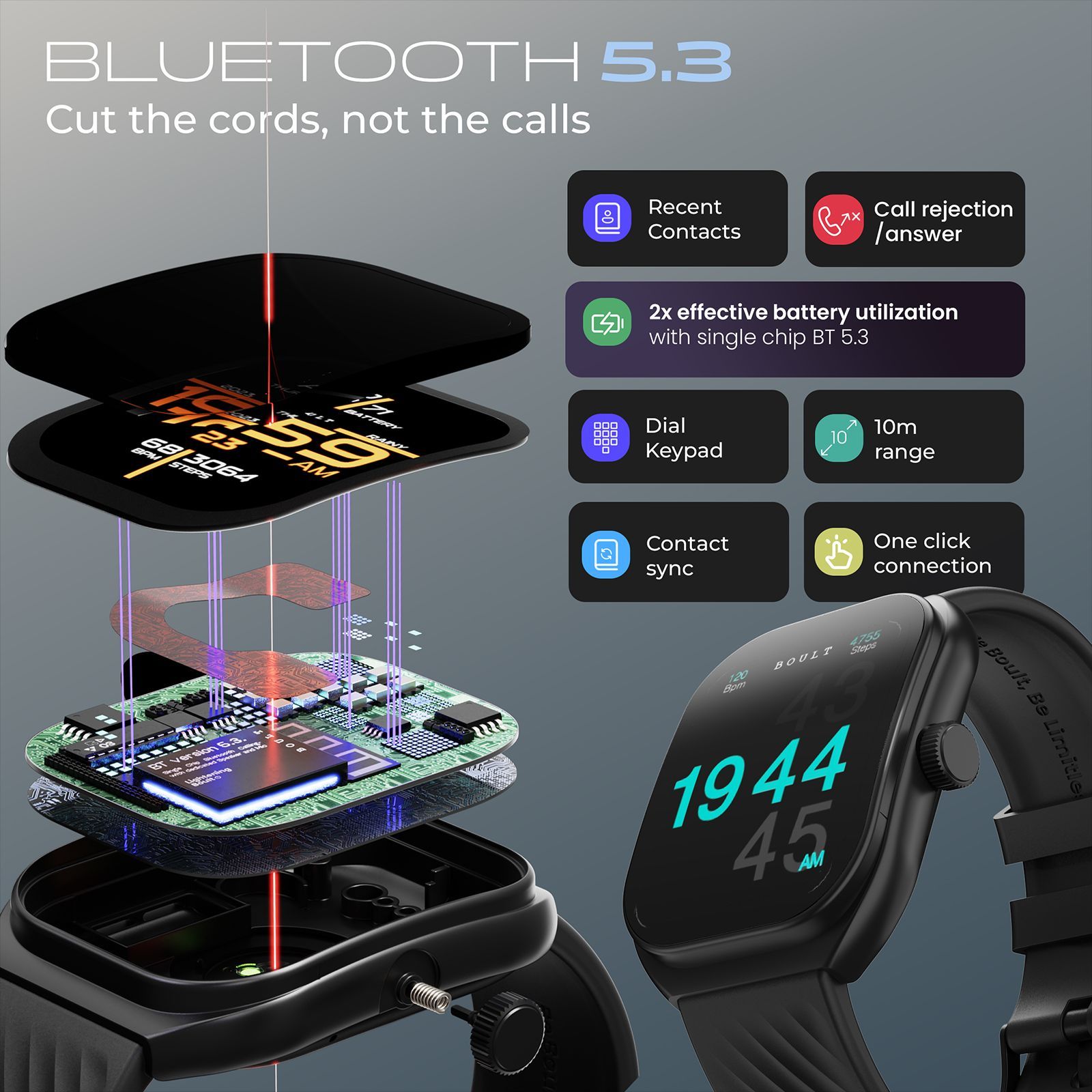 GOBOULT Kliff Smartwatch with Bluetooth Calling (51.05mm HD Display, IP68 Water Resistant, Raven Black Strap)_14