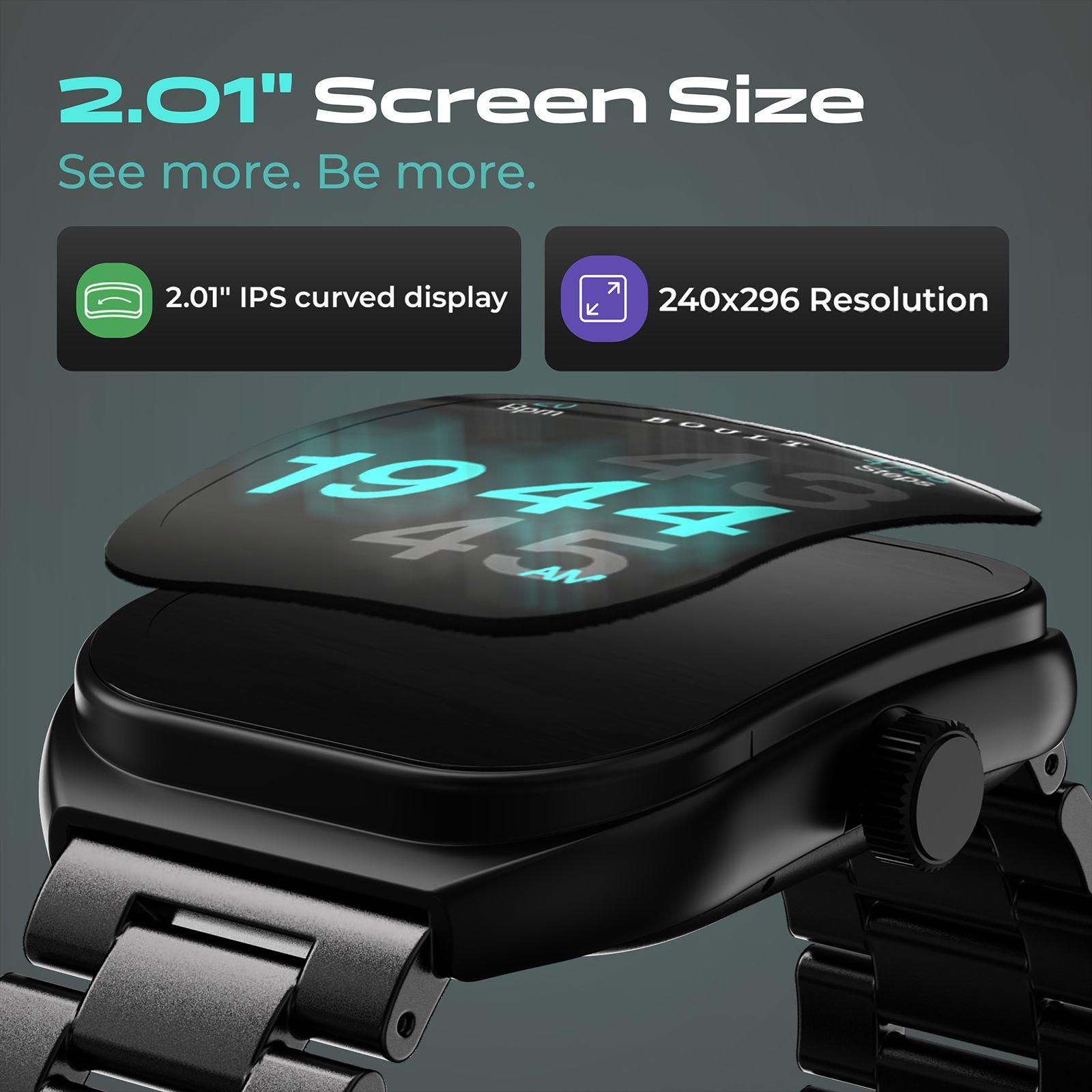 GOBOULT Kliff Bluetooth Calling Android OS Smartwatch (51.05mm HD Display, Drink Water Reminder, Black Metal Strap)_7