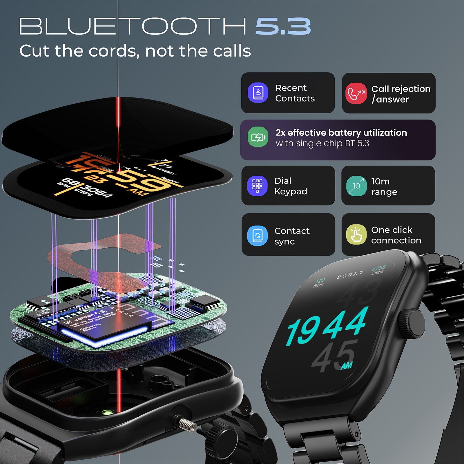 GOBOULT Kliff Bluetooth Calling Android OS Smartwatch (51.05mm HD Display, Drink Water Reminder, Black Metal Strap)_9