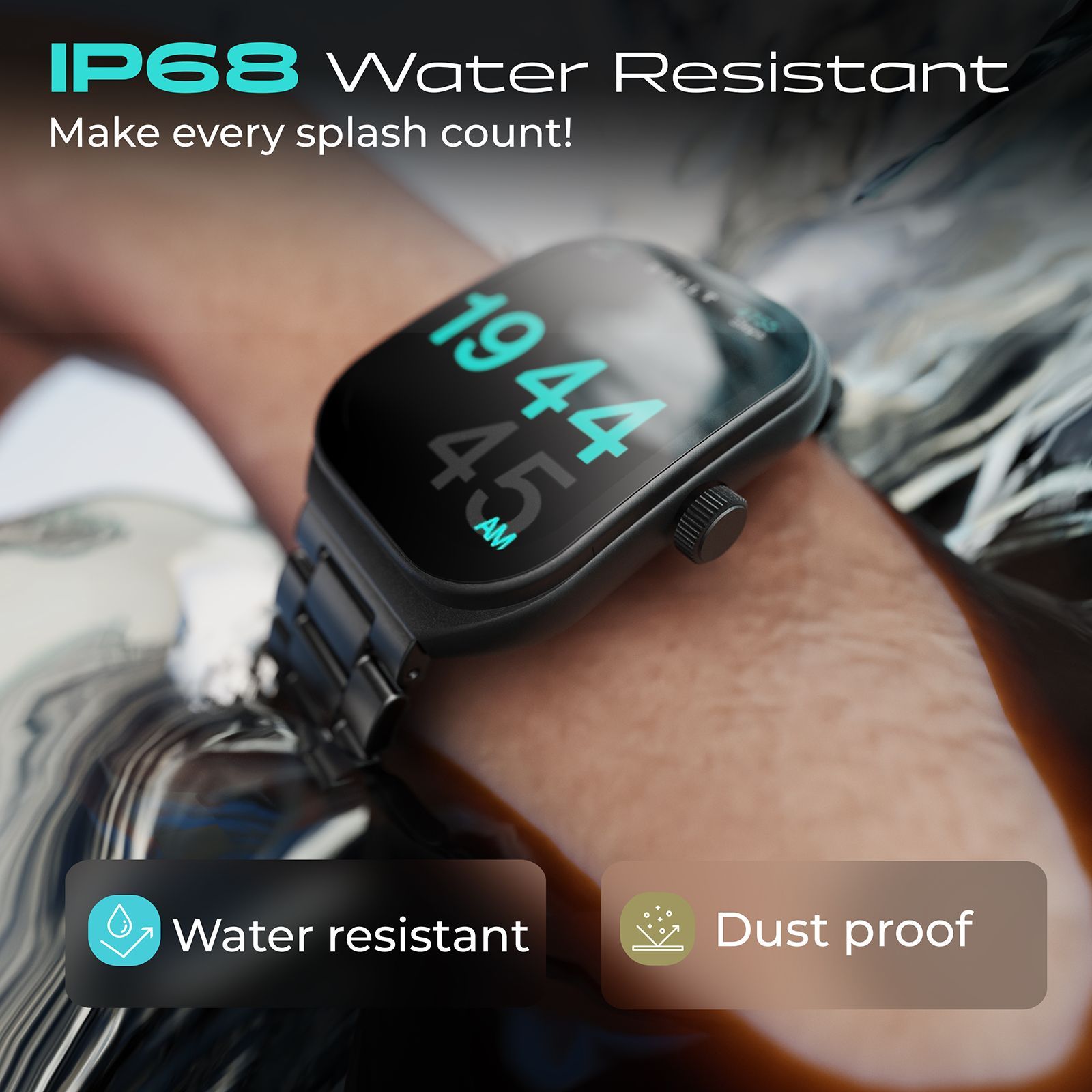 GOBOULT Kliff Bluetooth Calling Android OS Smartwatch (51.05mm HD Display, Drink Water Reminder, Black Metal Strap)_10