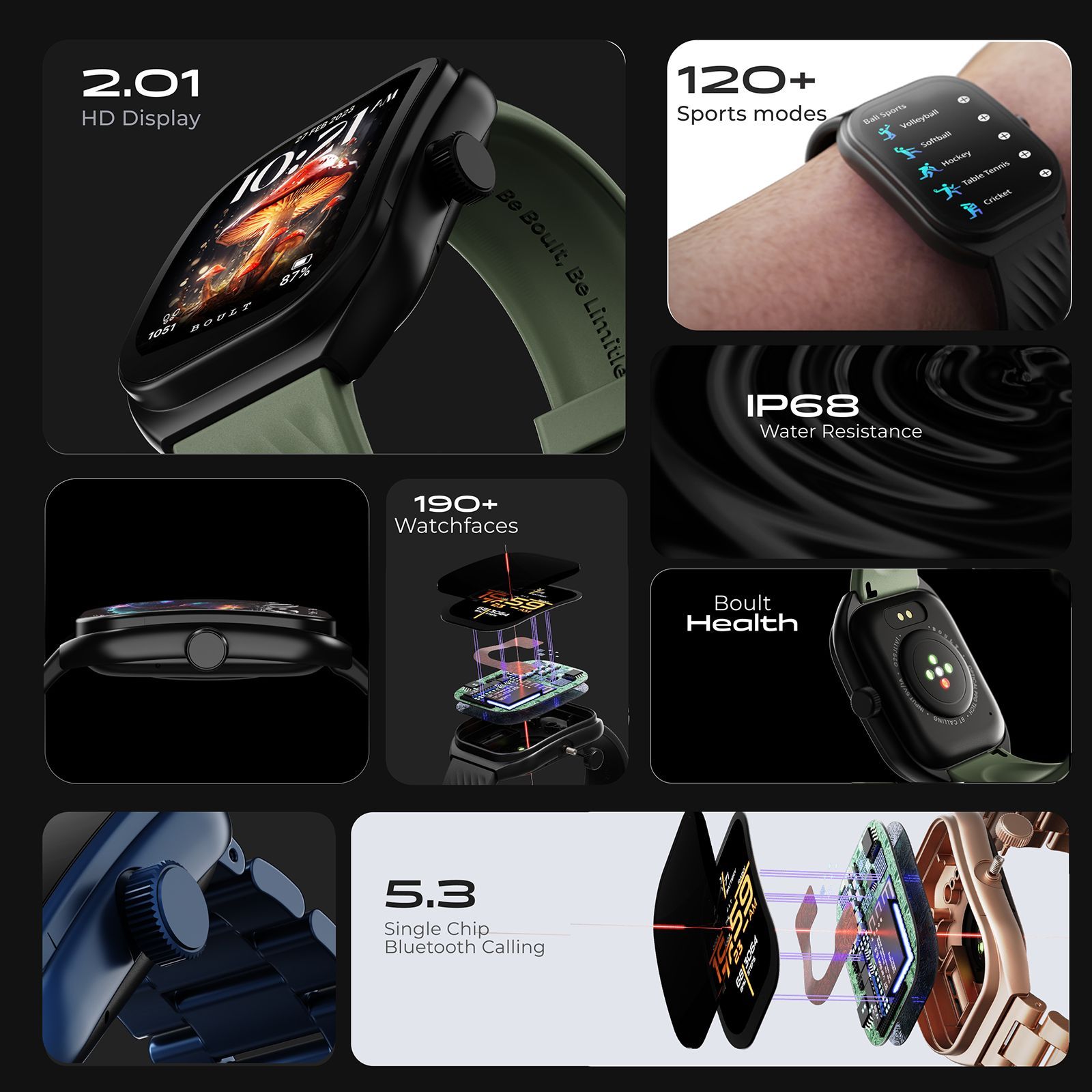 GOBOULT Kliff Bluetooth Calling Android OS Smartwatch (51.05mm HD Display, Drink Water Reminder, Black Metal Strap)_13