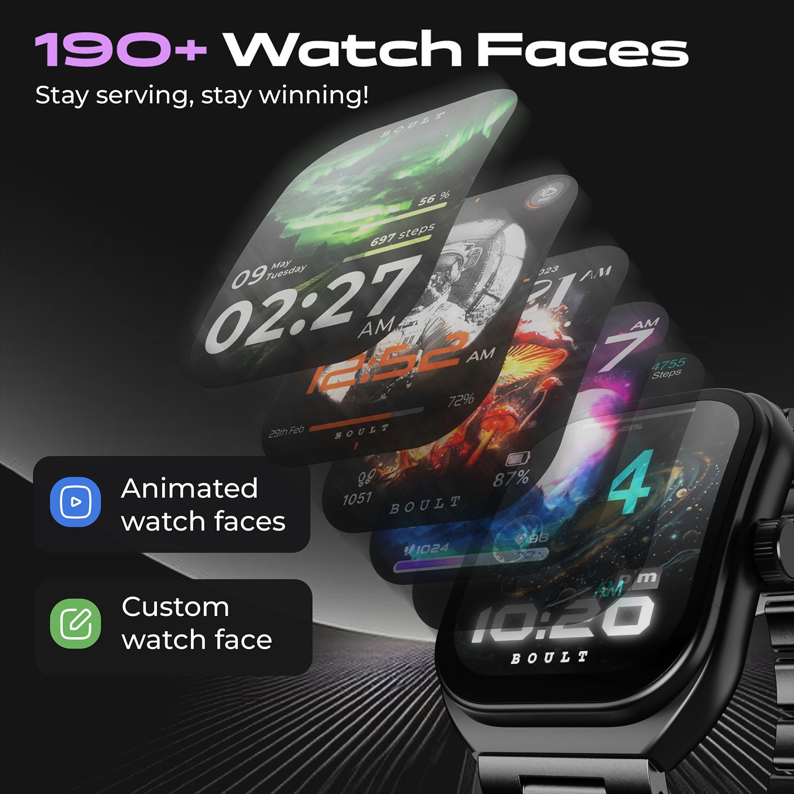 GOBOULT Kliff Bluetooth Calling Android OS Smartwatch (51.05mm HD Display, Drink Water Reminder, Black Metal Strap)_15