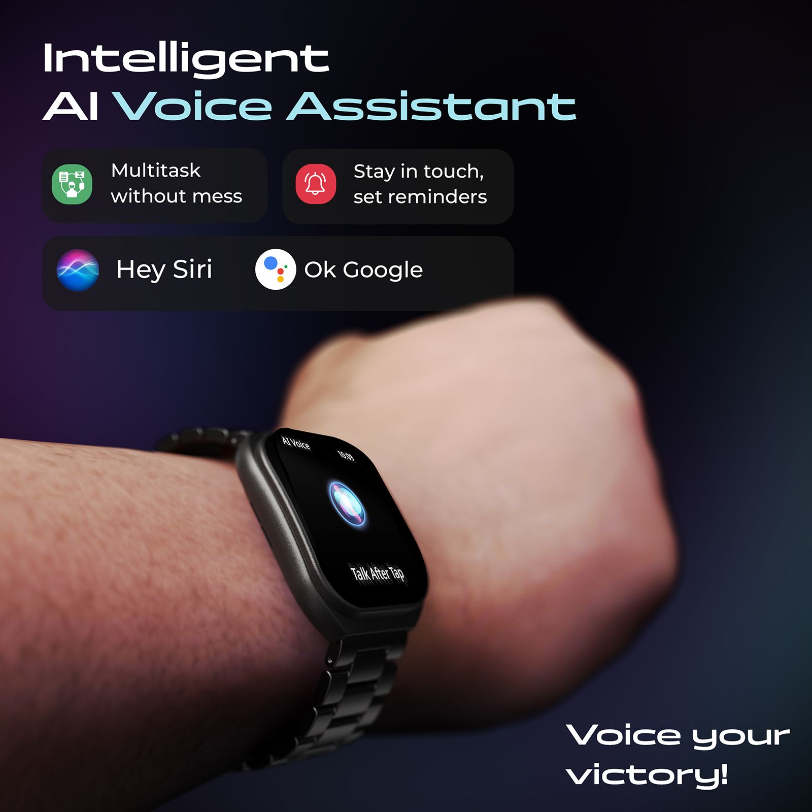 GOBOULT Kliff Bluetooth Calling Android OS Smartwatch (51.05mm HD Display, Drink Water Reminder, Black Metal Strap)_5