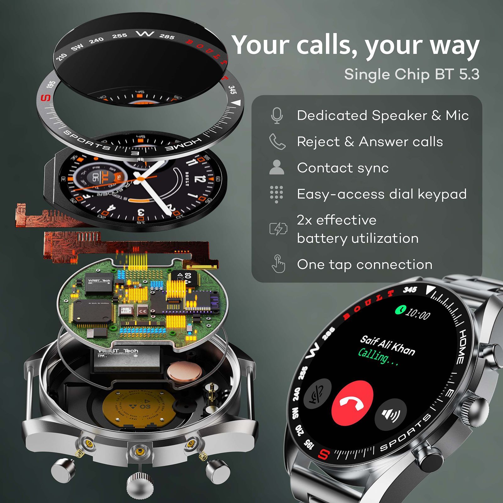 GOBOULT Radian Smartwatch with Bluetooth Calling (35.3mm HD Display, IP67 Water Resistant, Inox Steel Strap)_7