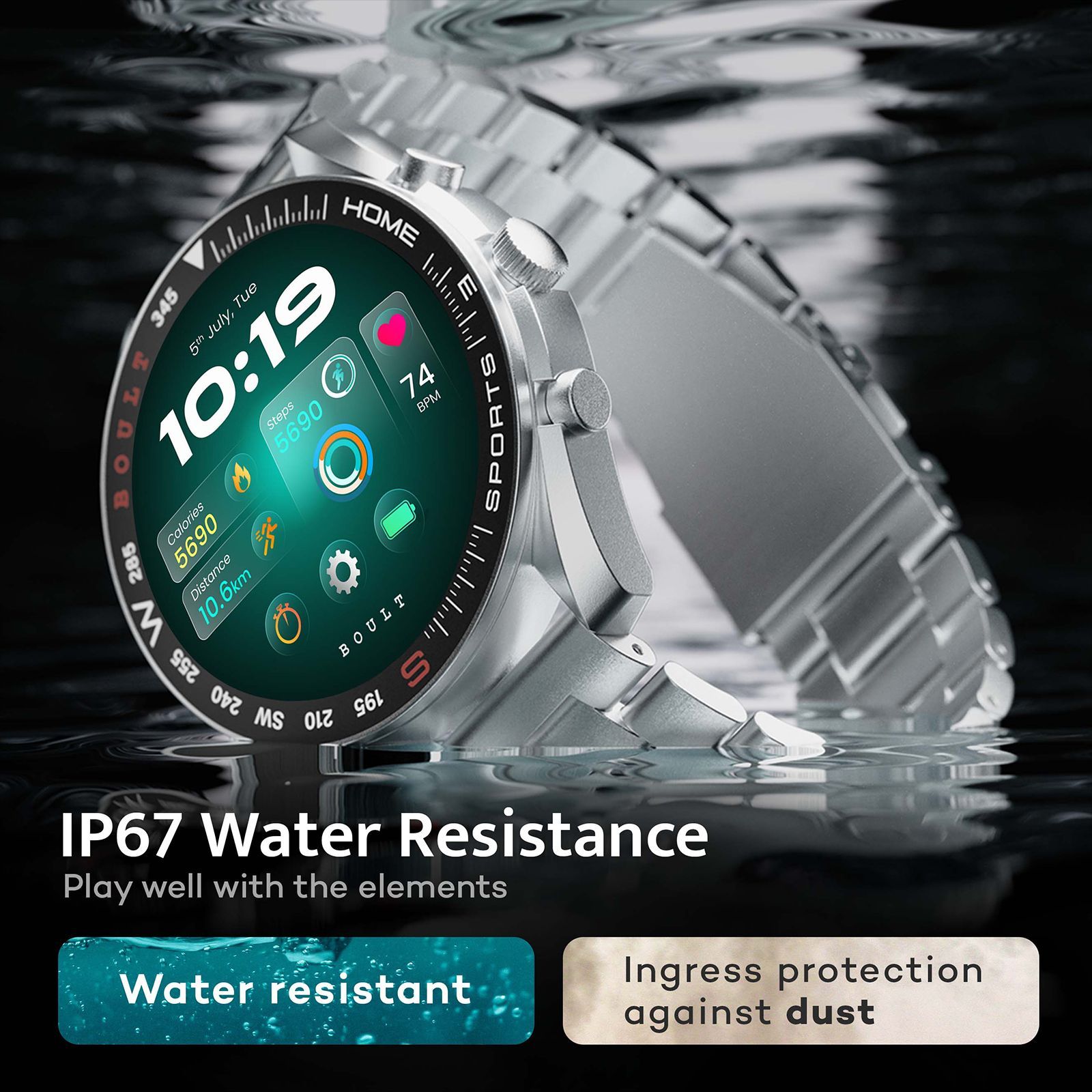 GOBOULT Radian Smartwatch with Bluetooth Calling (35.3mm HD Display, IP67 Water Resistant, Inox Steel Strap)_13