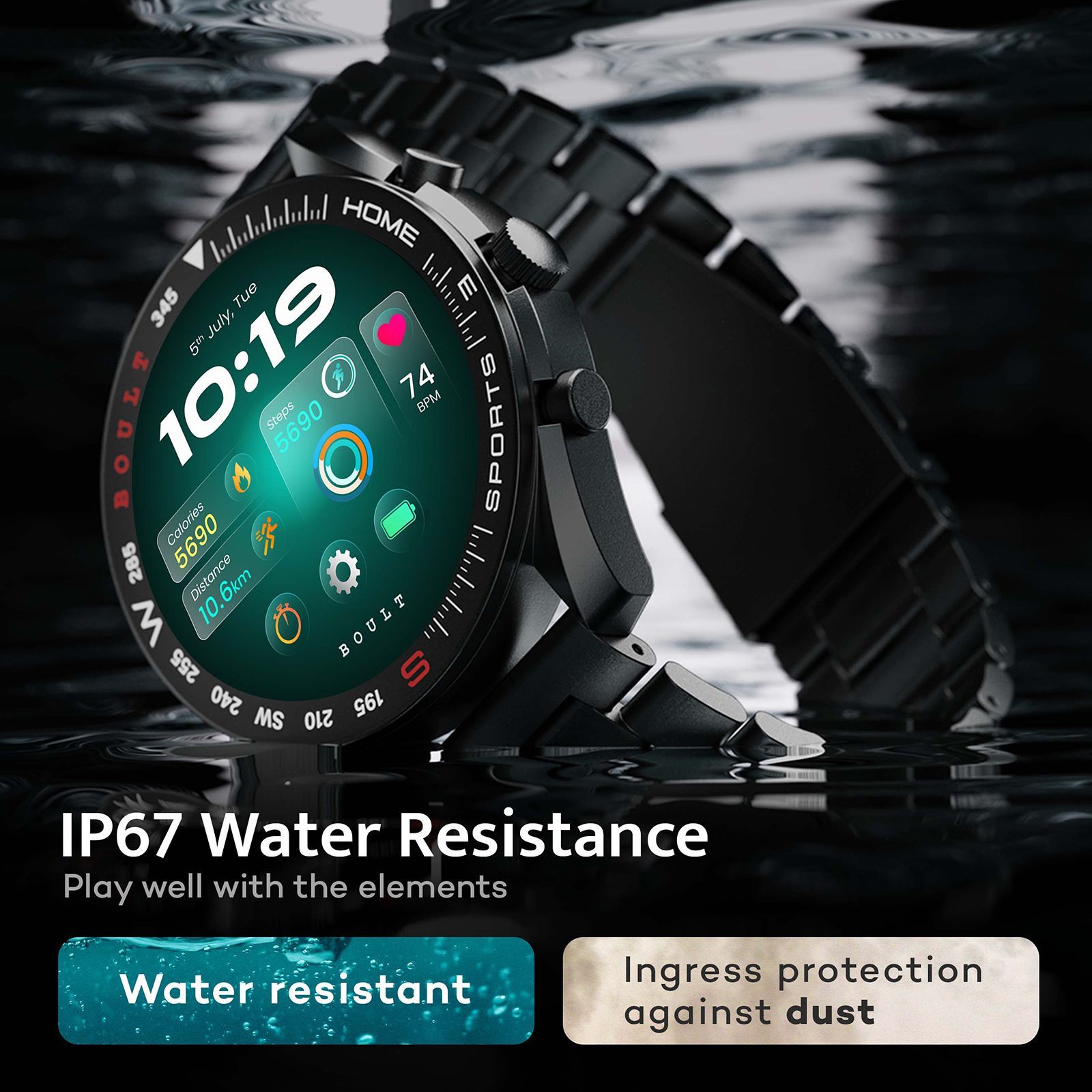 GOBOULT Radian Smartwatch with Bluetooth Calling (35.3mm HD Display, IP67 Water Resistant, Coal Black Strap)_6