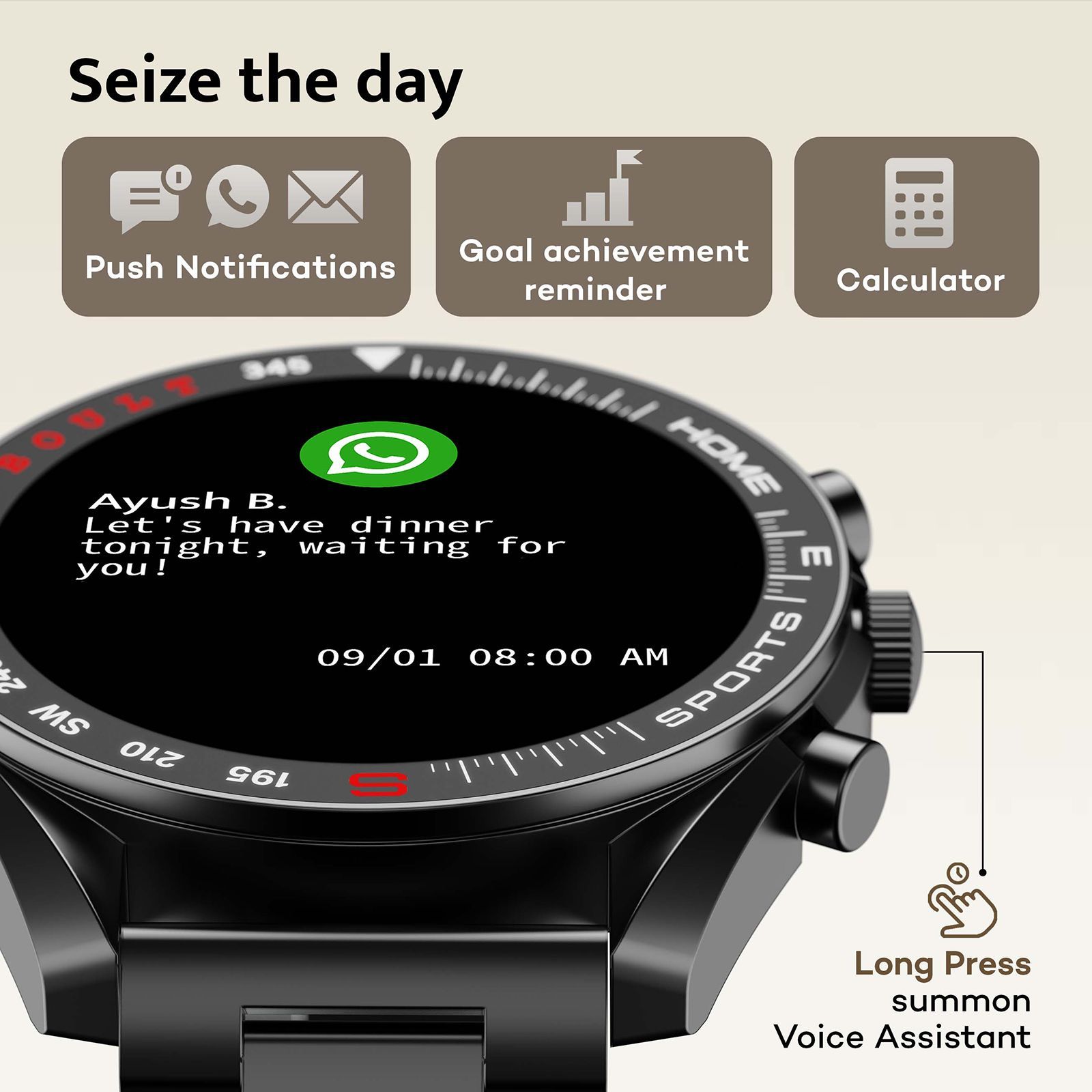 GOBOULT Radian Smartwatch with Bluetooth Calling (35.3mm HD Display, IP67 Water Resistant, Coal Black Strap)_8
