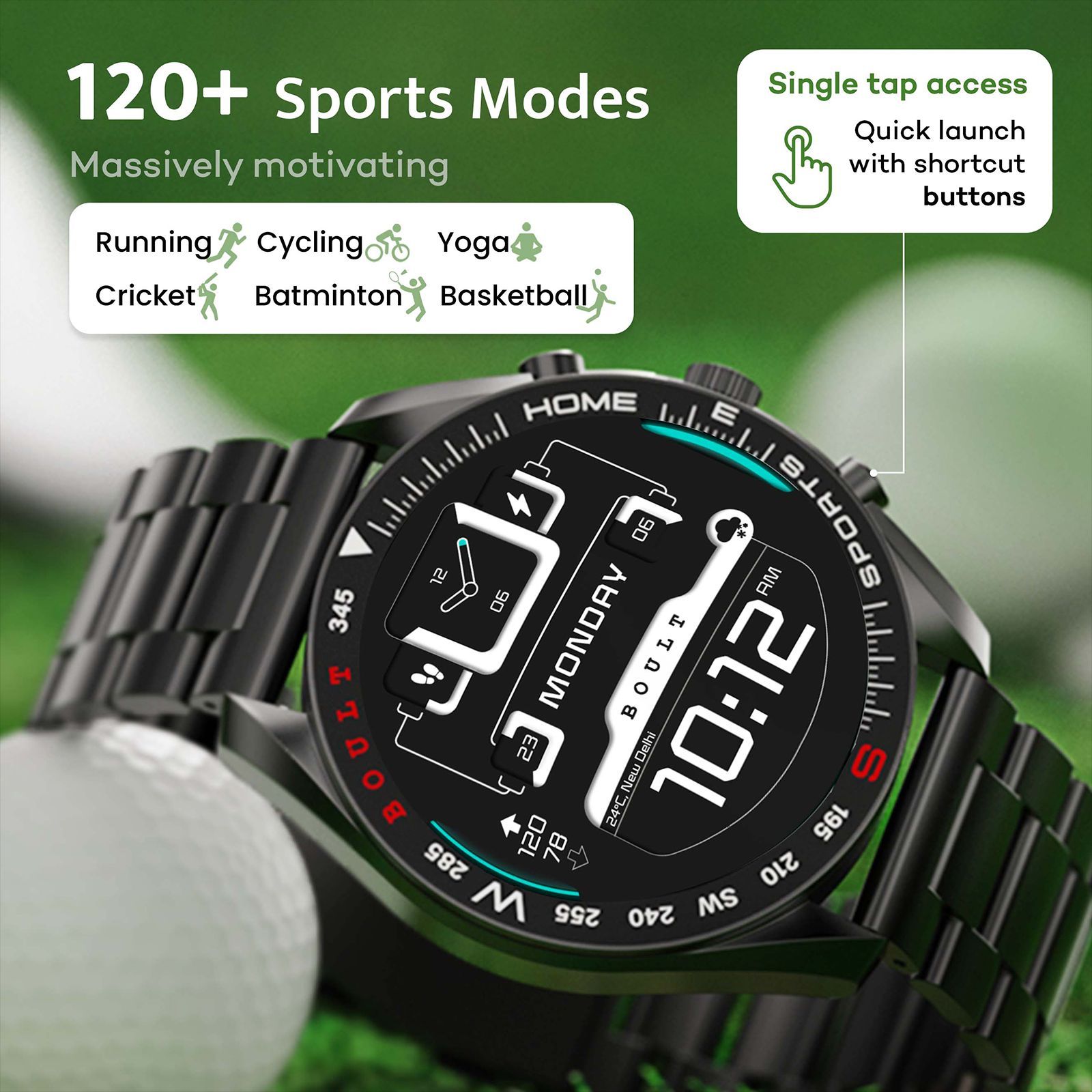 GOBOULT Radian Smartwatch with Bluetooth Calling (35.3mm HD Display, IP67 Water Resistant, Coal Black Strap)_9