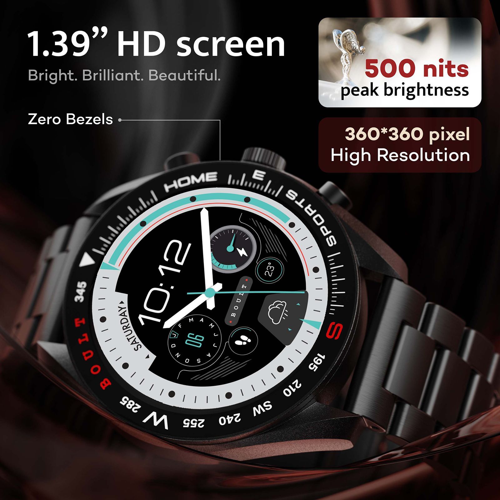 GOBOULT Radian Smartwatch with Bluetooth Calling (35.3mm HD Display, IP67 Water Resistant, Coal Black Strap)_10