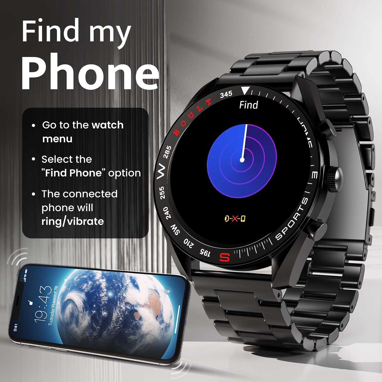 GOBOULT Radian Smartwatch with Bluetooth Calling (35.3mm HD Display, IP67 Water Resistant, Coal Black Strap)_4