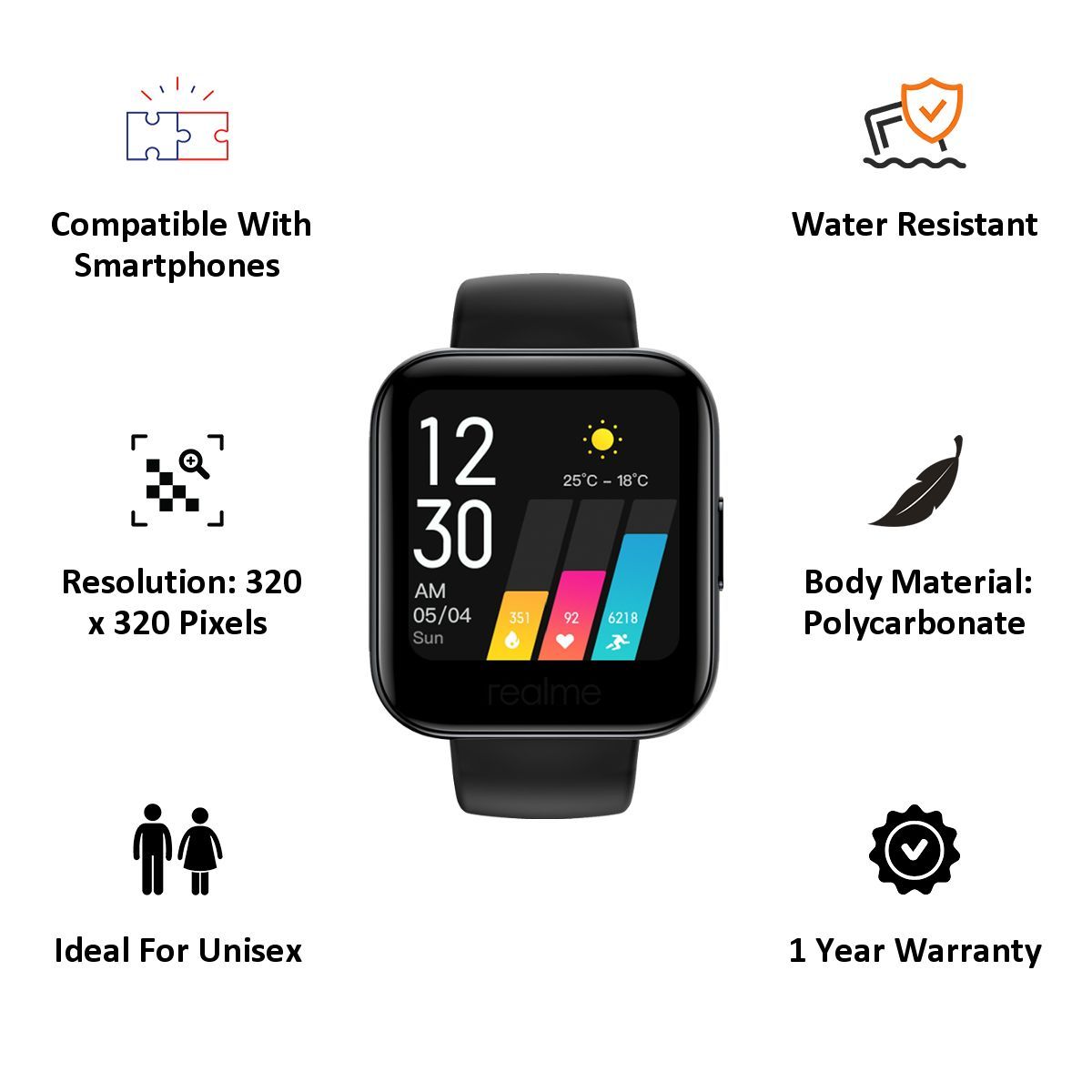realme Smartwatch (35mm) (Heart Rate Monitoring, RMA161, Black, Silicone Band)_5