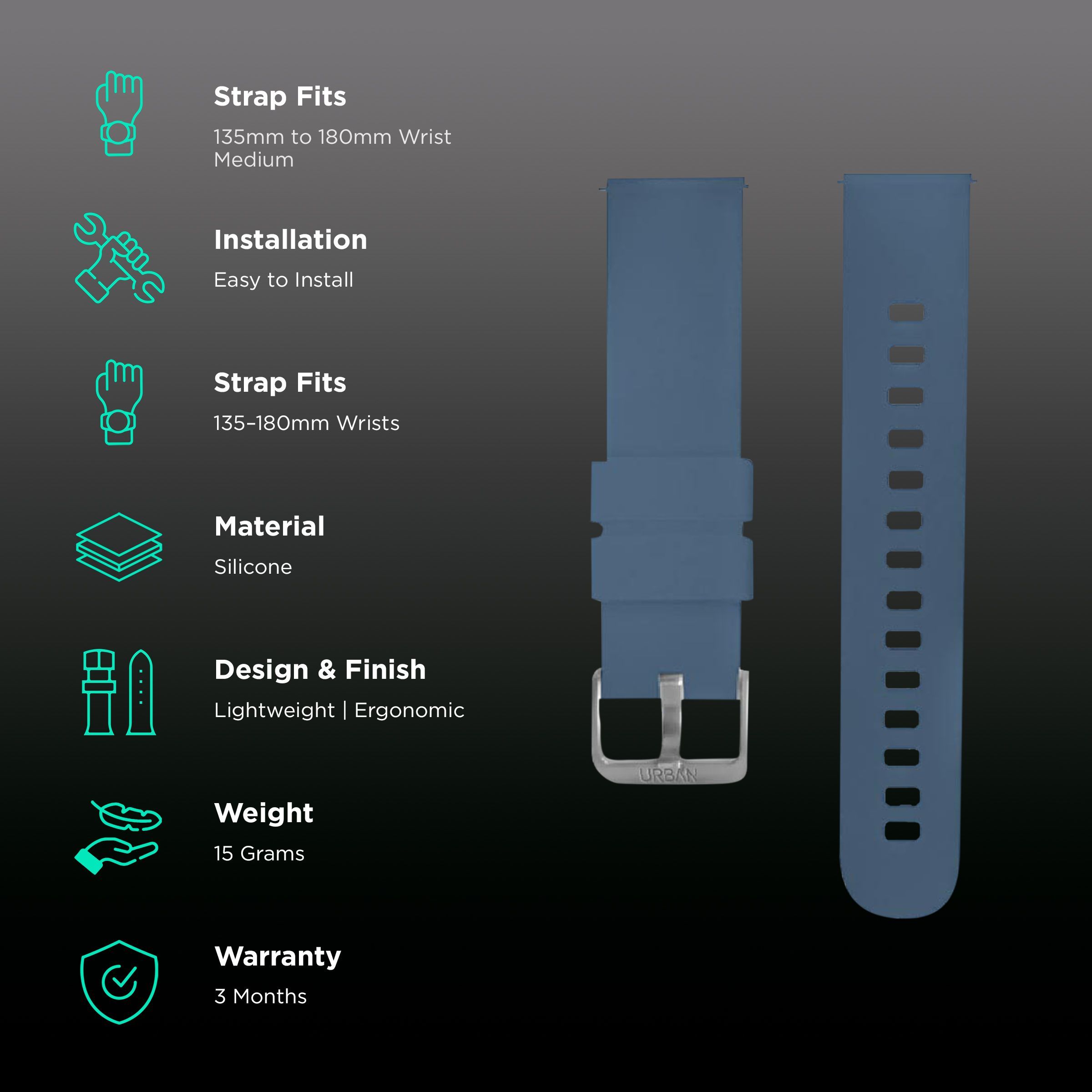 Inbase IB-1799 Silicone Strap for Smart Watch (20mm) (Durable & Strong, Blue)_2