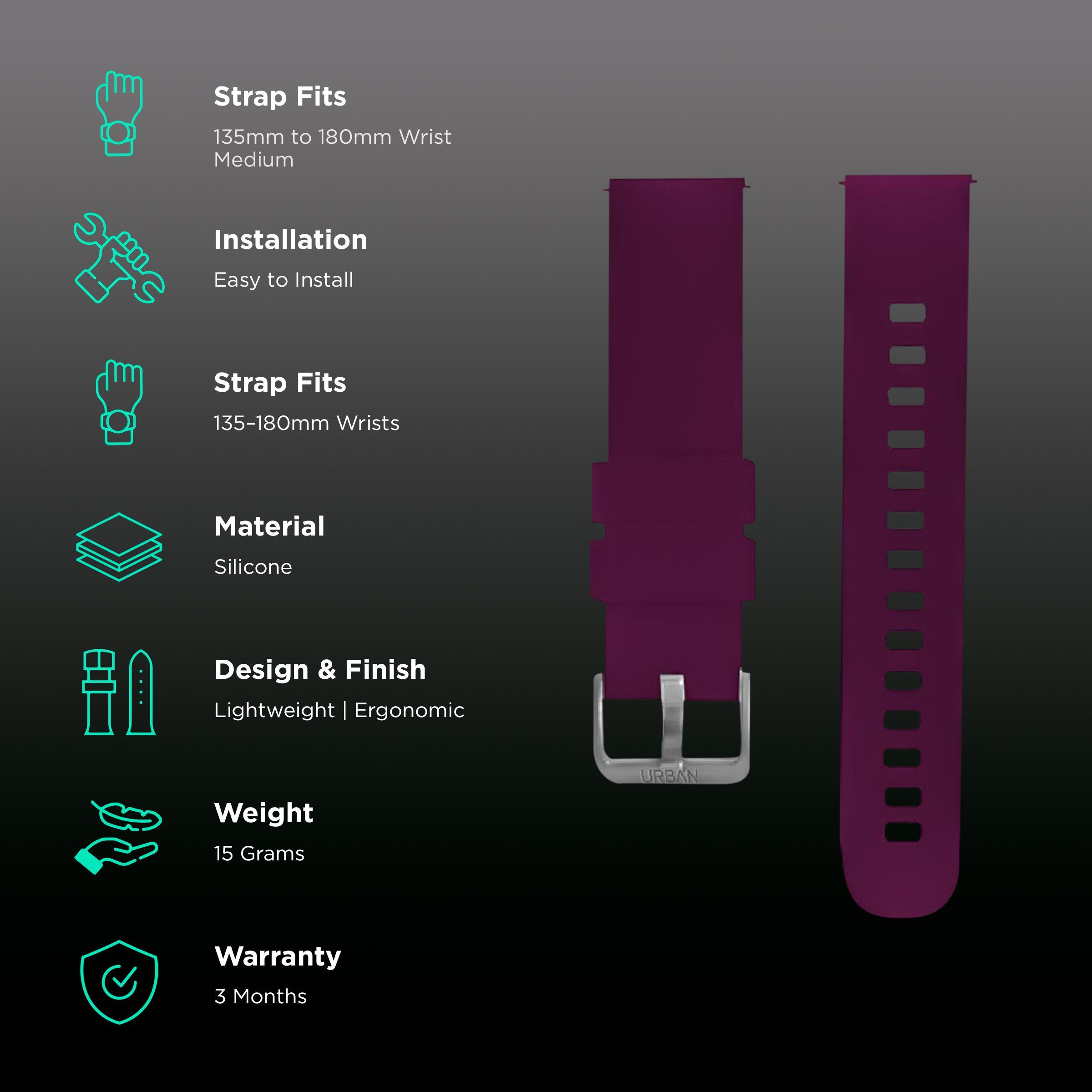 Inbase IB-1800 Silicone Strap for Smart Watch (20mm) (Durable & Strong, Violet)_2