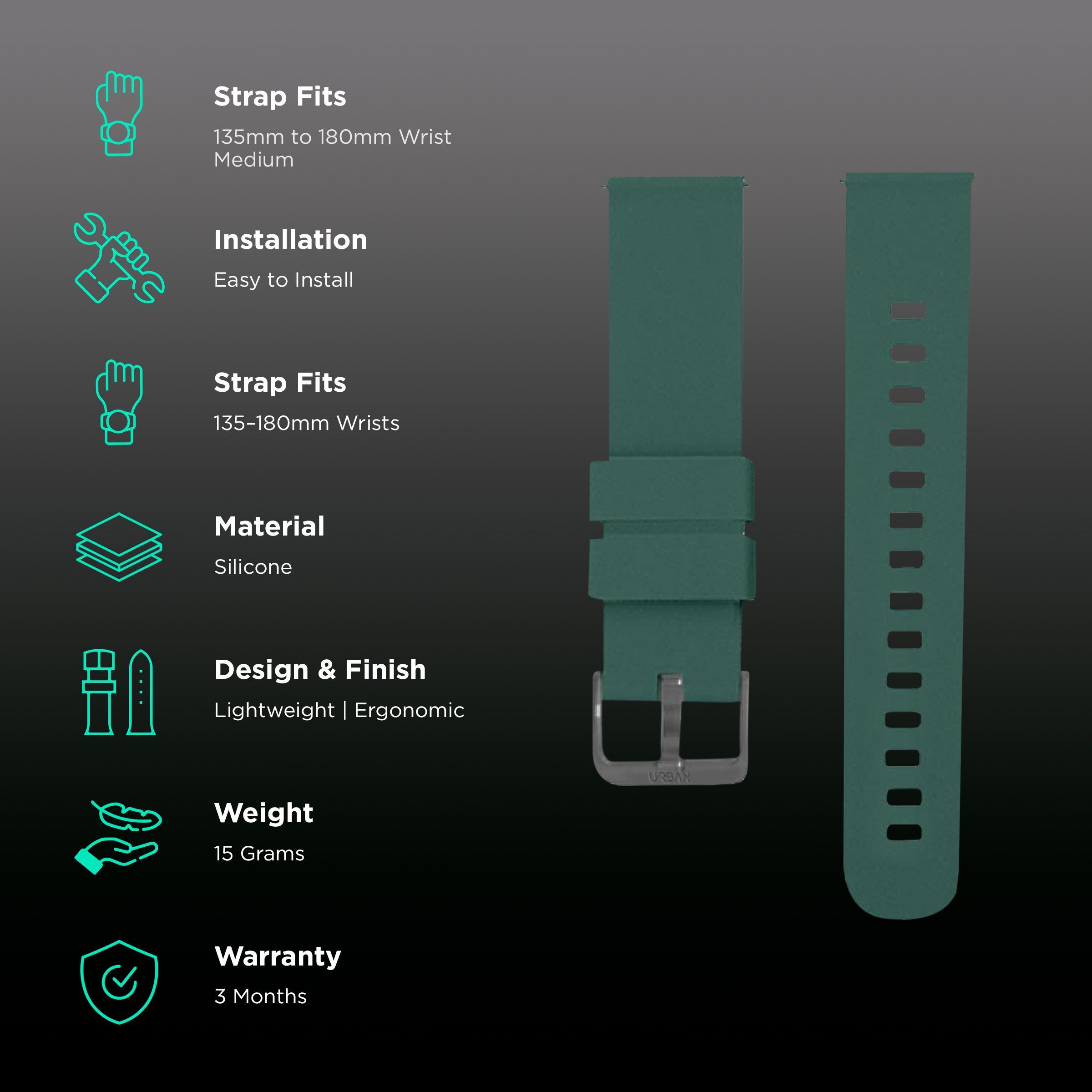 Inbase IB-1802 Silicone Strap for Smart Watch (20mm) (Durable & Strong, Forest Green)_2