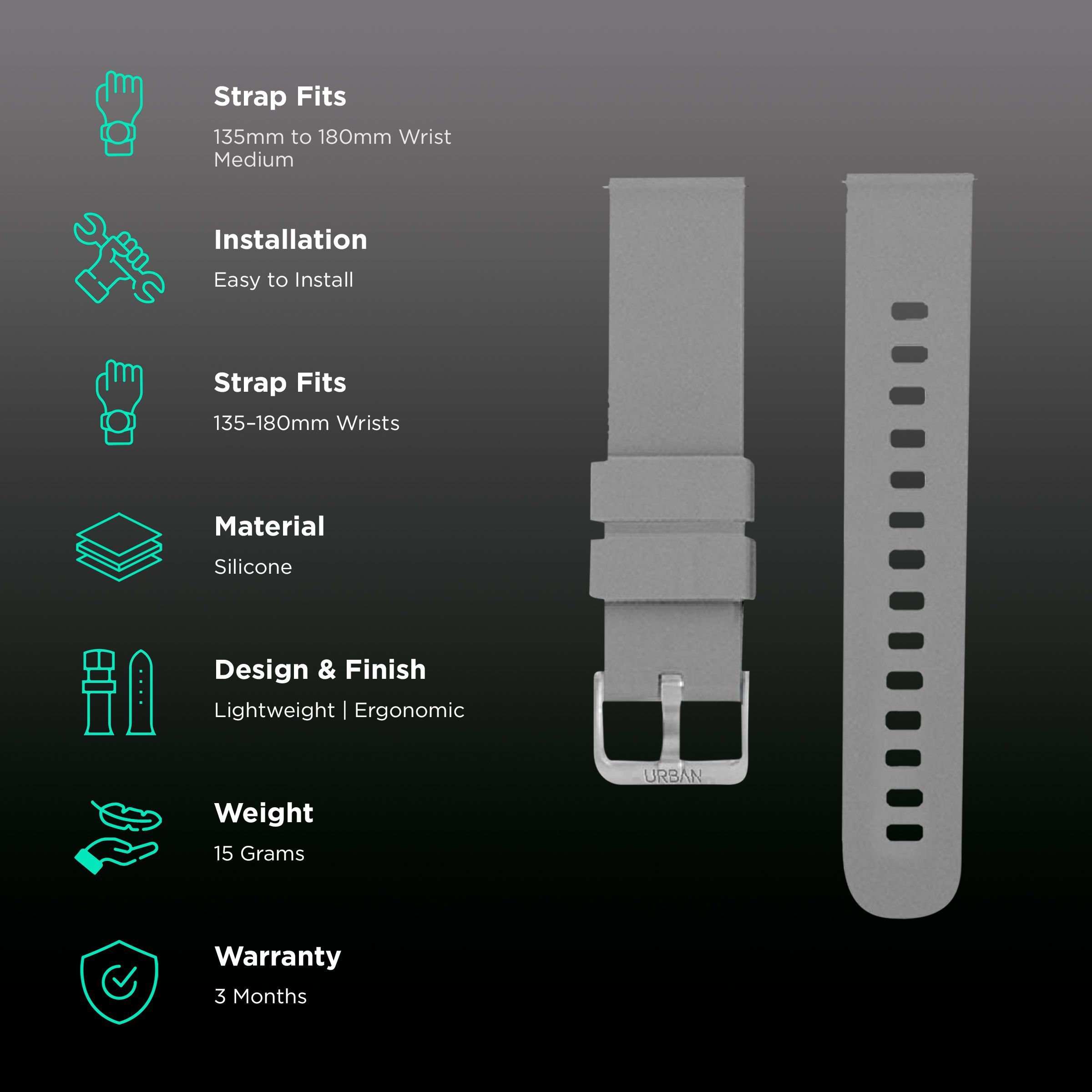 Inbase IB-1803 Silicone Strap for Smart Watch (20mm) (Durable & Strong, Grey)_2