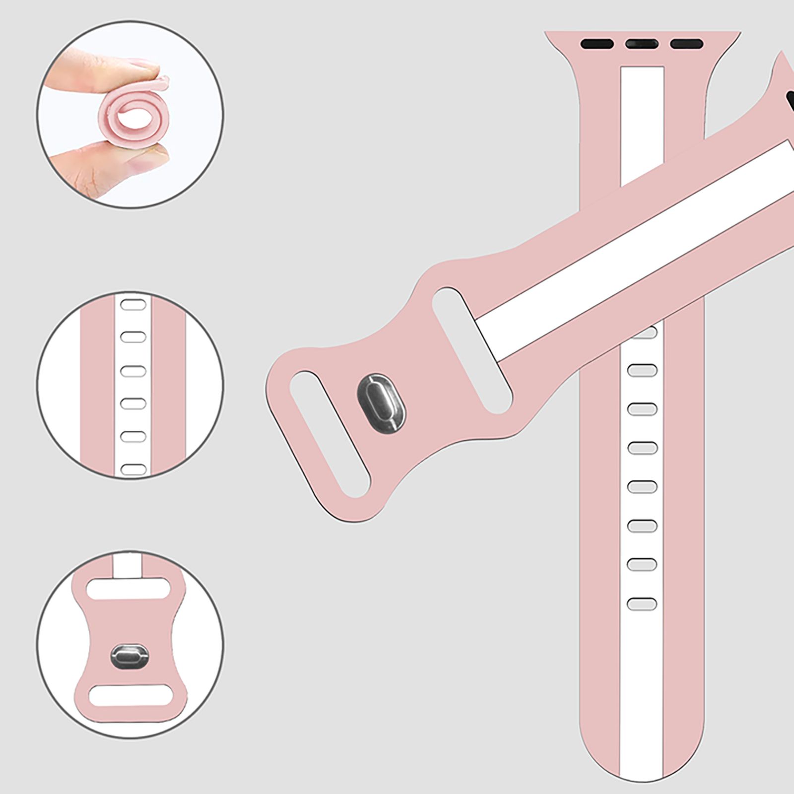 GRIPP Tutone Silicon Strap for Apple Watch Series SE, 1, 2, 3, 4, 5, 6, 7, 8, 9 & 10 (40mm / 41mm / 42mm) (Lightweight, Pink & White)_8