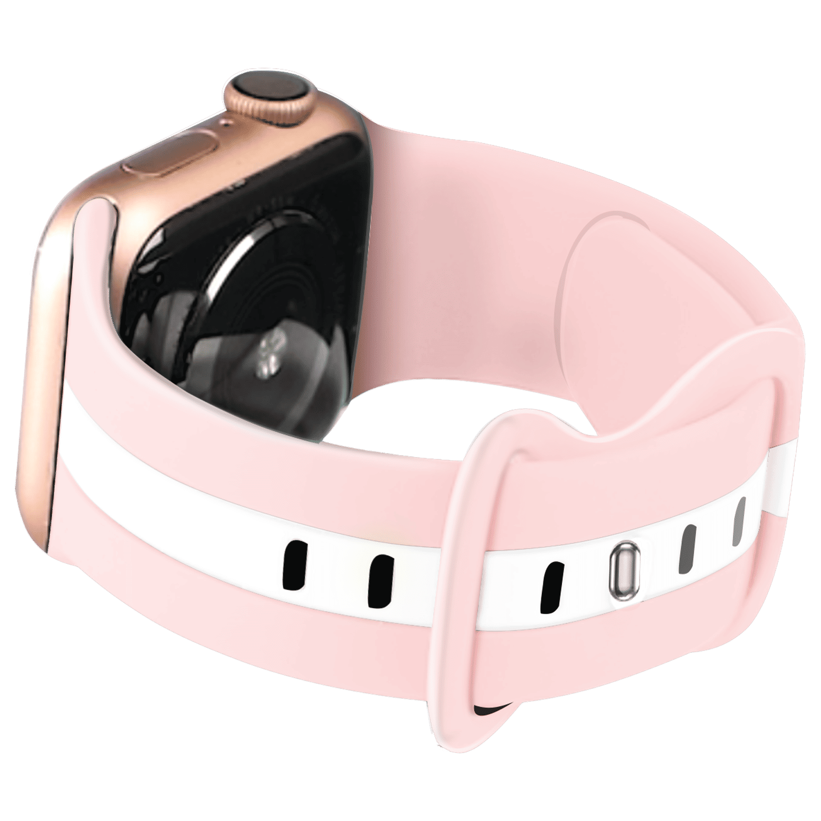 GRIPP Tutone Silicon Strap for Apple Watch Series SE, 1, 2, 3, 4, 5, 6, 7, 8, 9 & 10 (40mm / 41mm / 42mm) (Lightweight, Pink & White)_6