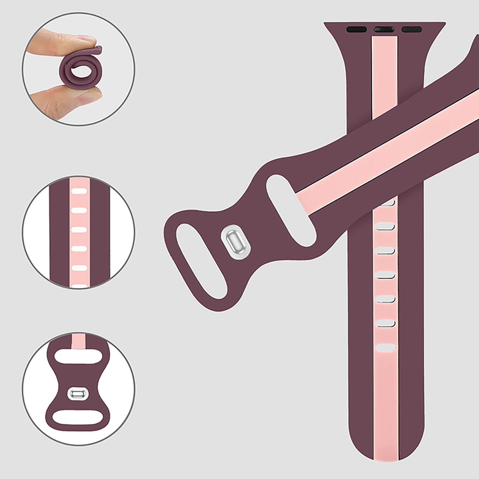 GRIPP TUTONE Silicone Strap for Apple iWatch Series 8, Series 7, Series 6, Series 5, Series 4, Series 3, Series 2, Series 1 (40mm / 41mm) (Soft and Comfortable, Mauve and Pink)_8