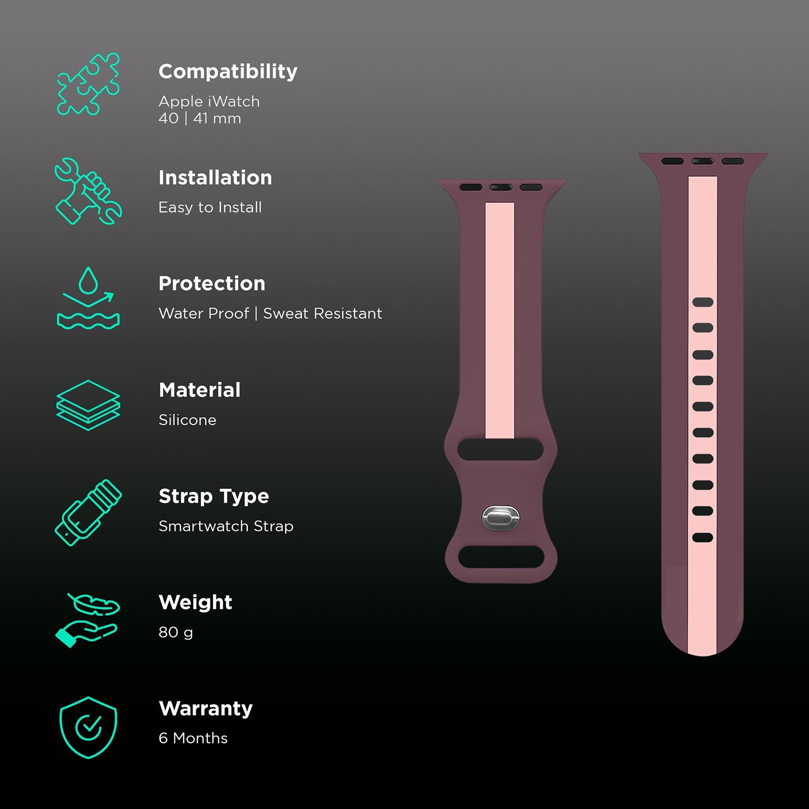 GRIPP TUTONE Silicone Strap for Apple iWatch Series 8, Series 7, Series 6, Series 5, Series 4, Series 3, Series 2, Series 1 (40mm / 41mm) (Soft and Comfortable, Mauve and Pink)_2