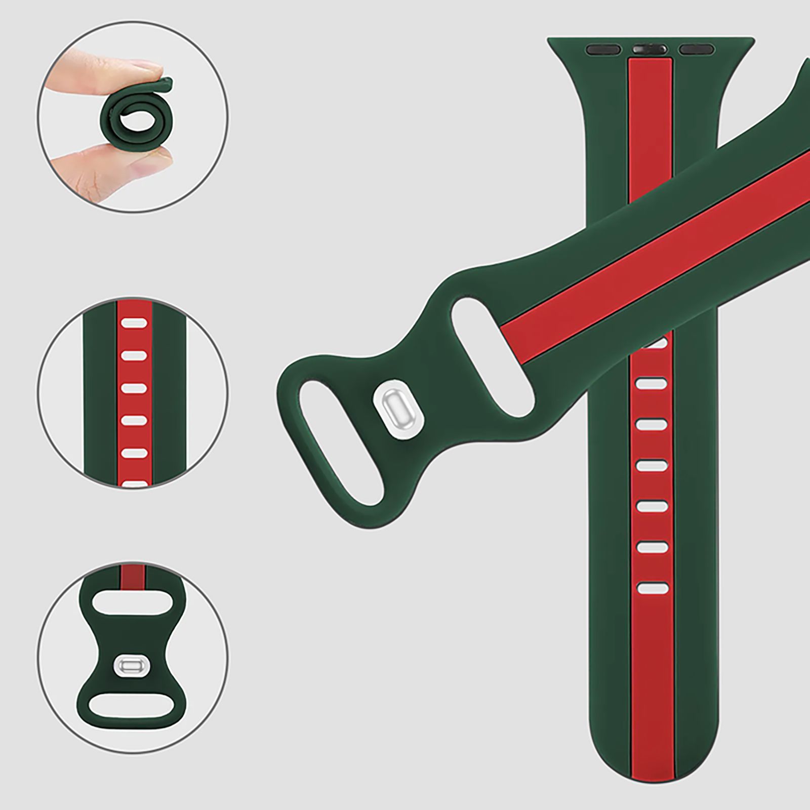 GRIPP Tutone Silicone Strap for Apple Watch Series Ultra, Ultra 2, SE, 4, 5, 6, 7, 8, 9, 10 (44mm / 45mm / 46mm / 49mm) (Soft and Comfortable, Green and Red)_8