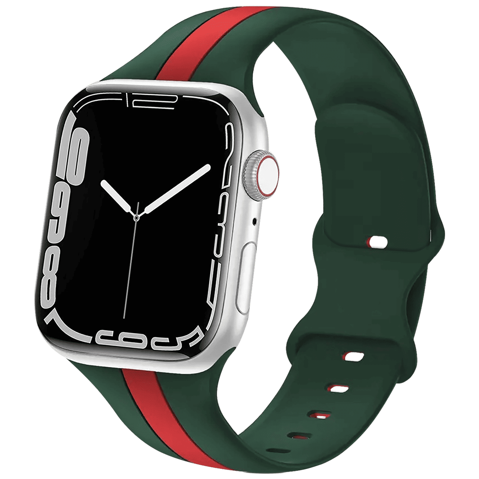 GRIPP Tutone Silicone Strap for Apple Watch Series Ultra, Ultra 2, SE, 4, 5, 6, 7, 8, 9, 10 (44mm / 45mm / 46mm / 49mm) (Soft and Comfortable, Green and Red)_7