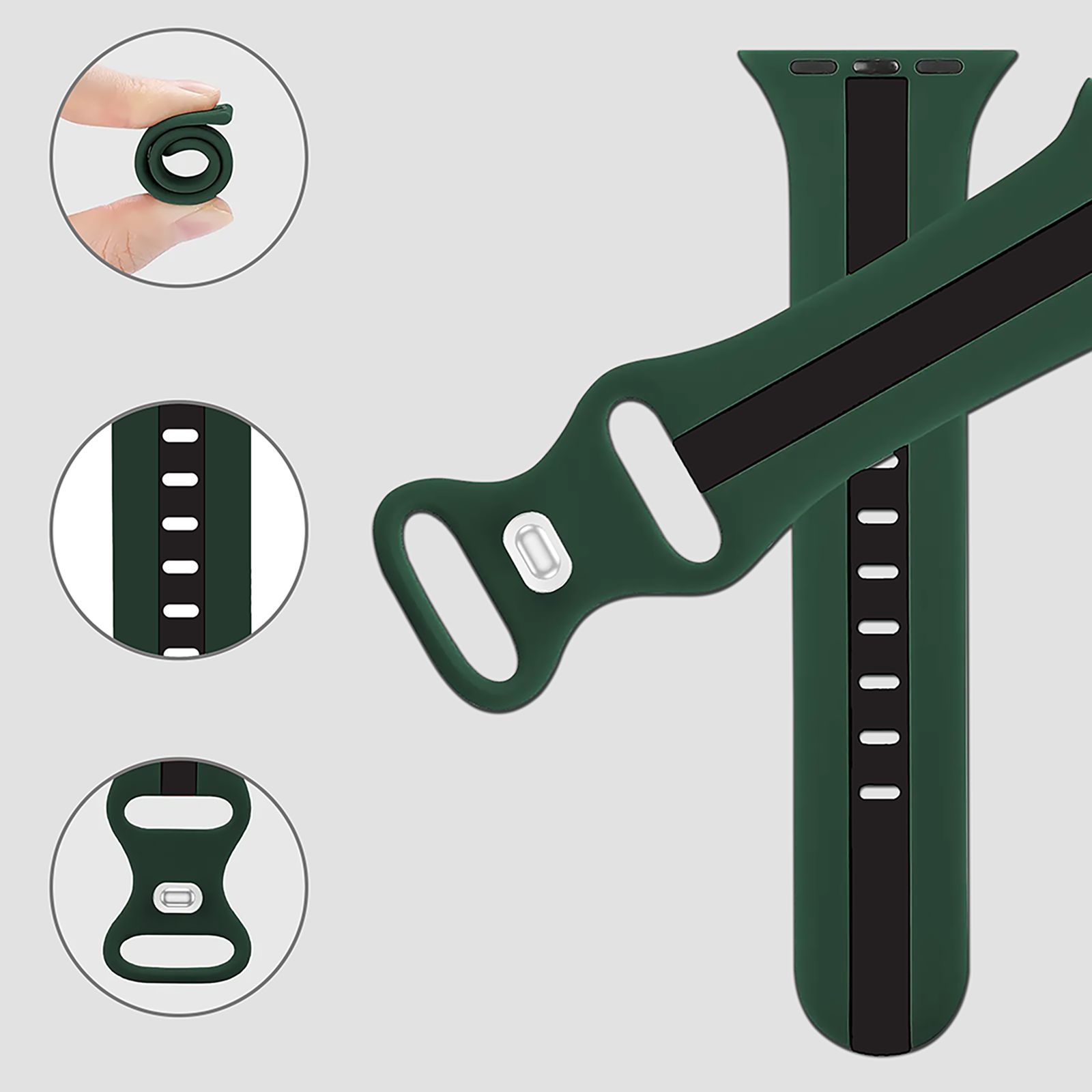 GRIPP TUTONE Silicone Strap for Apple iWatch Series 8, Series 7, Series 6, Series 5, Series 4, Series 3, Series 2, Series 1 (45mm / 49mm) (Soft and Comfortable, Green and Black)_8