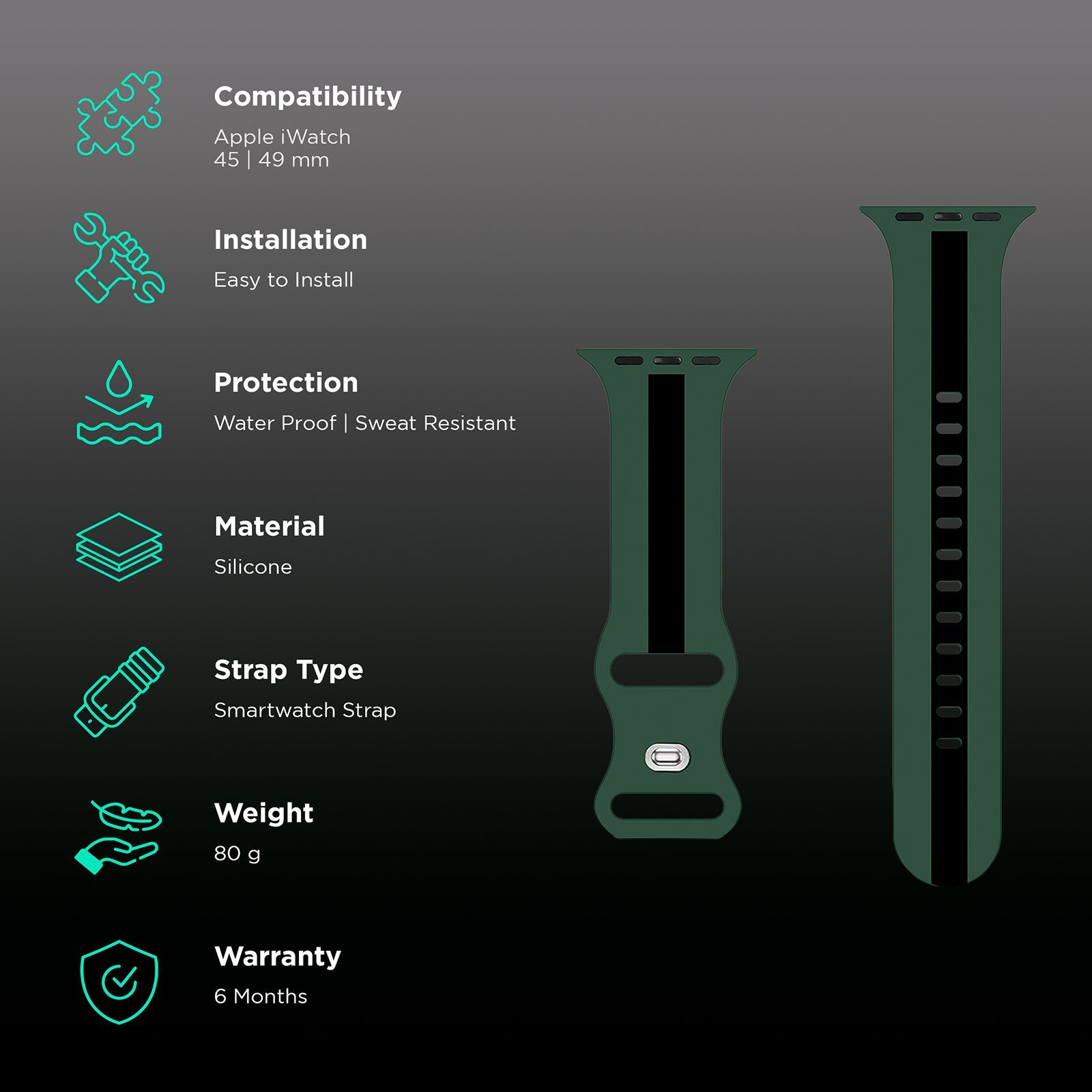 GRIPP TUTONE Silicone Strap for Apple iWatch Series 8, Series 7, Series 6, Series 5, Series 4, Series 3, Series 2, Series 1 (45mm / 49mm) (Soft and Comfortable, Green and Black)_2