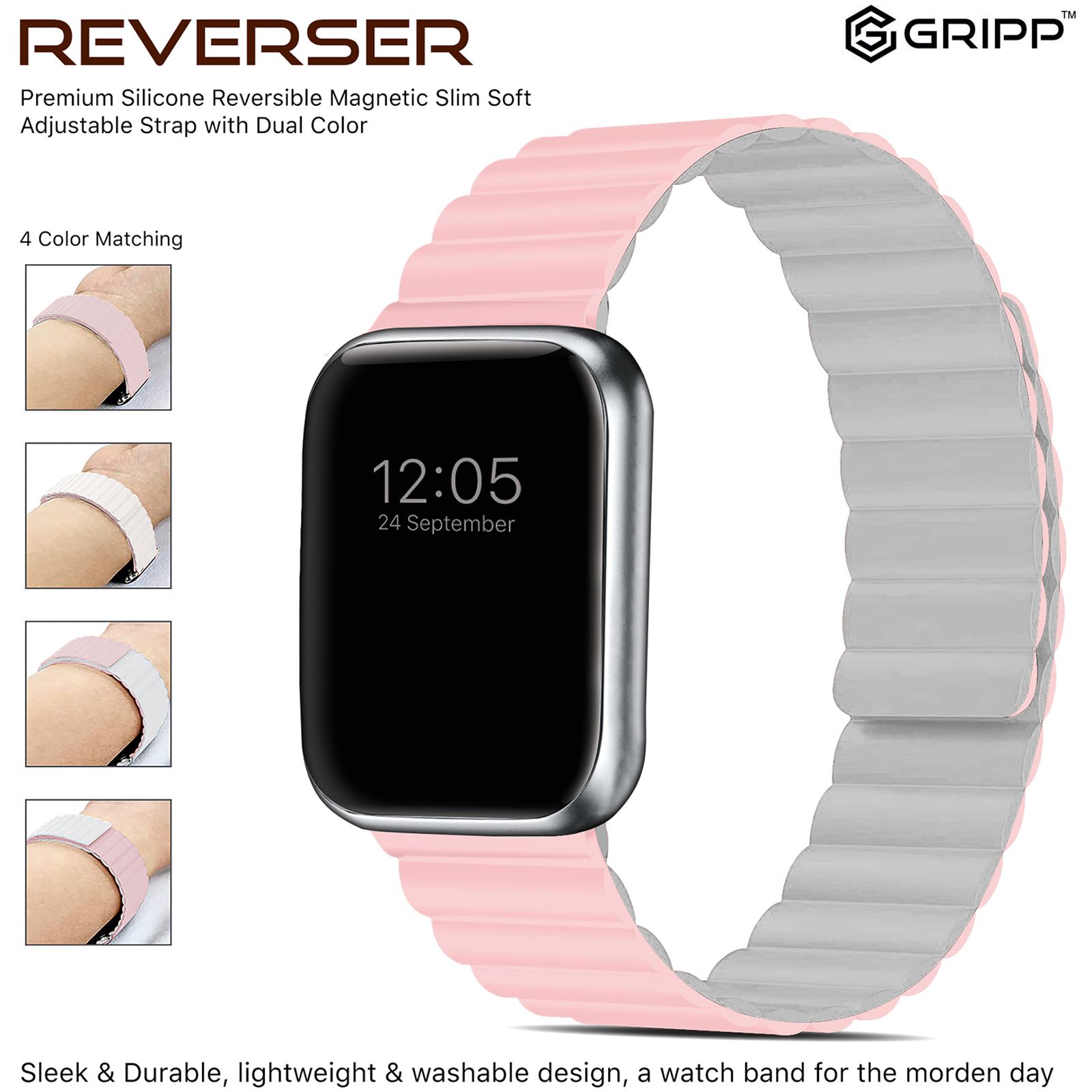 GRIPP Reverser Silicone Strap for Apple iWatch Series 7, Series 6, Series 5, Series 4, Series 3 (40mm / 41mm) (Soft and Comfortable, Pink and White) GRIPP Reverser Silicone Strap for Apple iWatch Series 7, Series 6, Series 5, Series 4, Series 3 (40mm / 41mm) (Soft and Comfortable, Pink and White)_4
