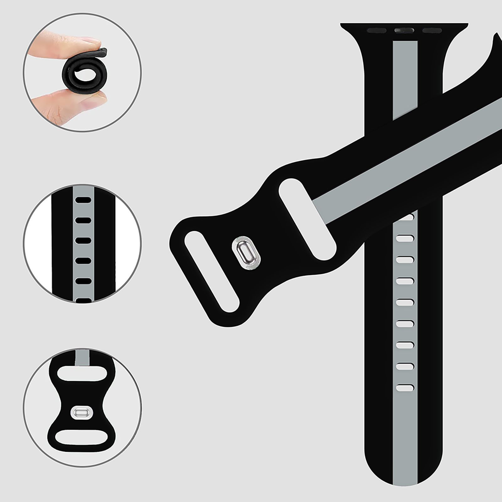 GRIPP TUTONE Silicone Strap for Apple iWatch Series 8, Series 7, Series 6, Series 5, Series 4, Series 3, Series 2, Series 1 (45mm / 49mm) (Soft and Comfortable, Black and Grey)_8