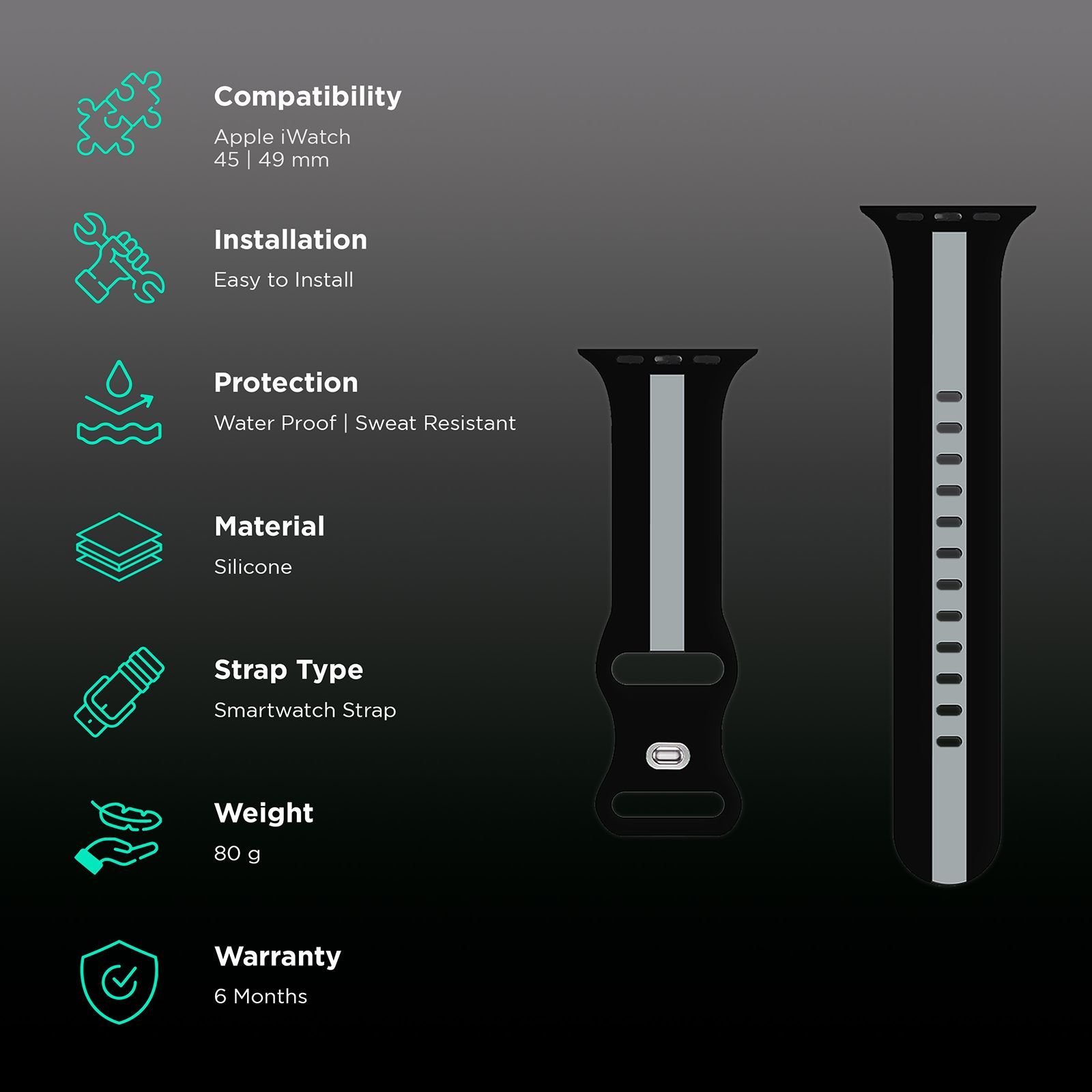 GRIPP TUTONE Silicone Strap for Apple iWatch Series 8, Series 7, Series 6, Series 5, Series 4, Series 3, Series 2, Series 1 (45mm / 49mm) (Soft and Comfortable, Black and Grey)_2