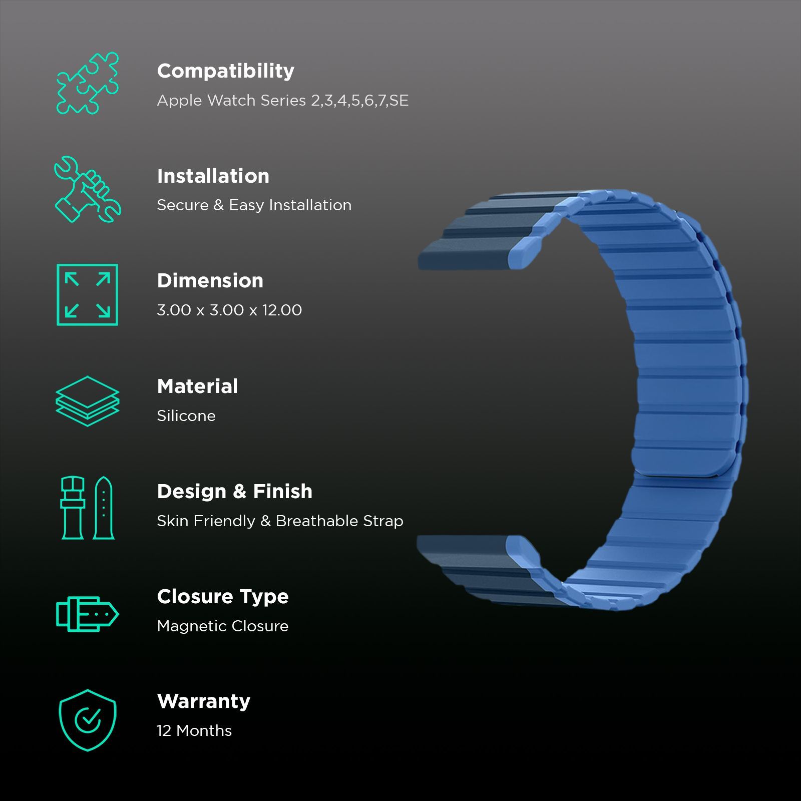 GRIPP Dual Reverser Silicon Magnetic Strap for Apple Watch Ultra 2, Watch Ultra, Watch Series SE, 4, 5, 6, 7, 8, 9 & 10 (44mm / 45mm / 46mm / 49mm) (Lightweight, Dark Blue & Light Blue)_2