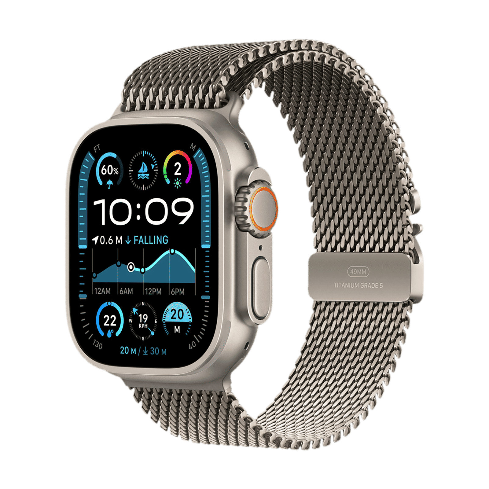 Apple Titanium Milanese Loop for Apple Watch (44mm / 45mm / 46mm / 49mm, Large) (Secure Parachute Style Buckle, Natural)_3