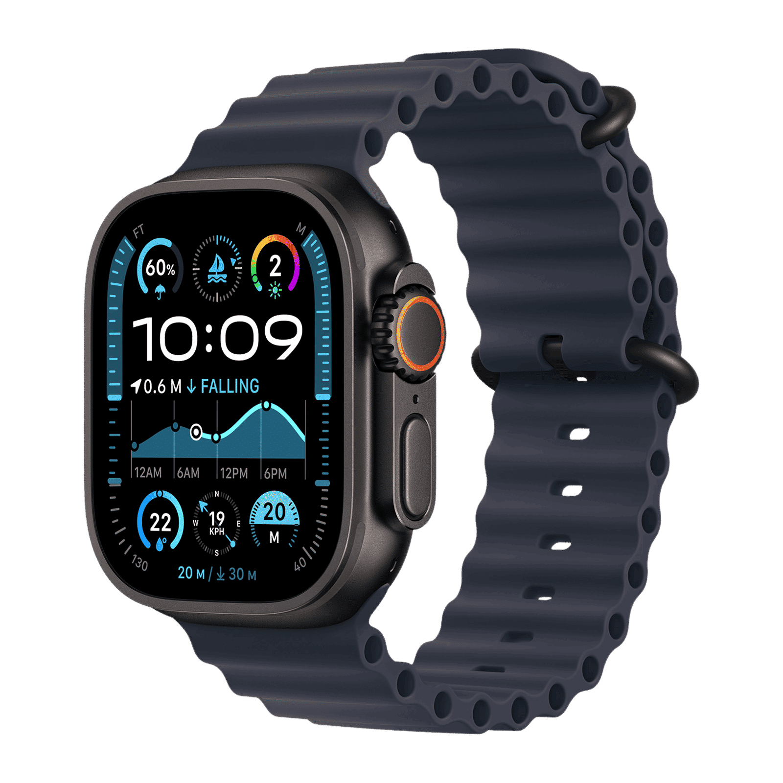 Apple Black Titanium & Fluoroelastomer Ocean Band Extension for Apple Watch (44mm / 45mm / 46mm / 49mm) (Corossion Resistant, Navy)_2