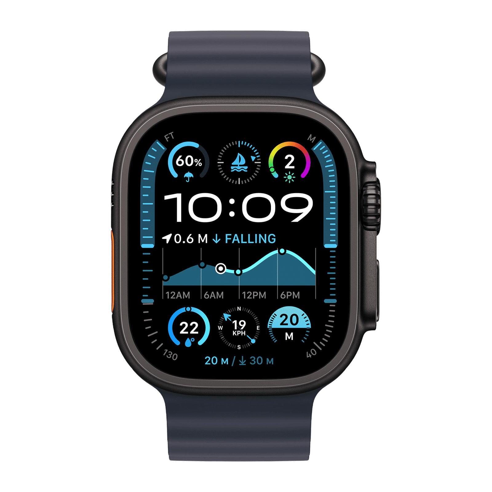 Apple Black Titanium & Fluoroelastomer Ocean Band Extension for Apple Watch (44mm / 45mm / 46mm / 49mm) (Corossion Resistant, Navy)_3