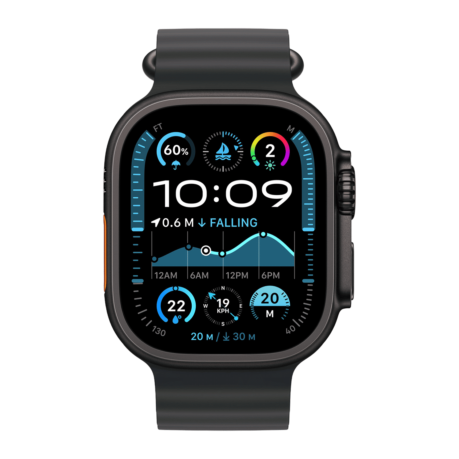 Apple Black Titanium & Fluoroelastomer Ocean Band Extension for Apple Watch (44mm / 45mm / 46mm / 49mm) (Corossion Resistant, Black)_3