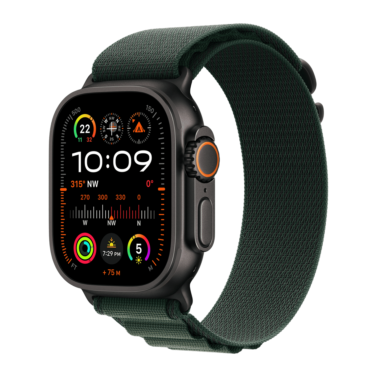 Apple Polyester, Spandex & Black Titanium Alpine Loop for Apple Watch (44mm / 45mm / 46mm / 49mm, Small) (Corrosion Resistant, Dark Green)_2