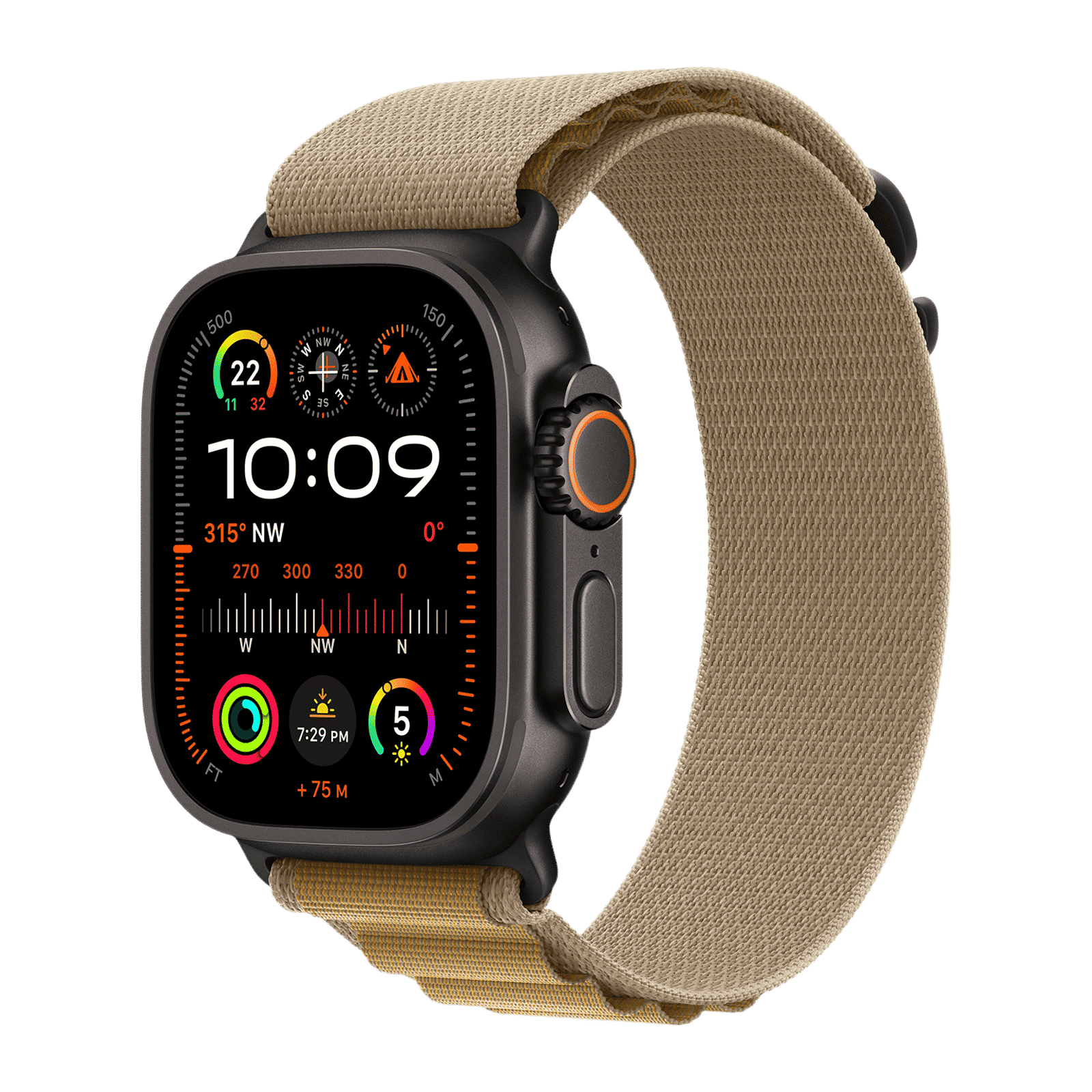 Apple Polyester, Spandex & Black Titanium Alpine Loop for Apple Watch (44mm / 45mm / 46mm / 49mm, Medium) (Corrosion Resistant, Tan)_2