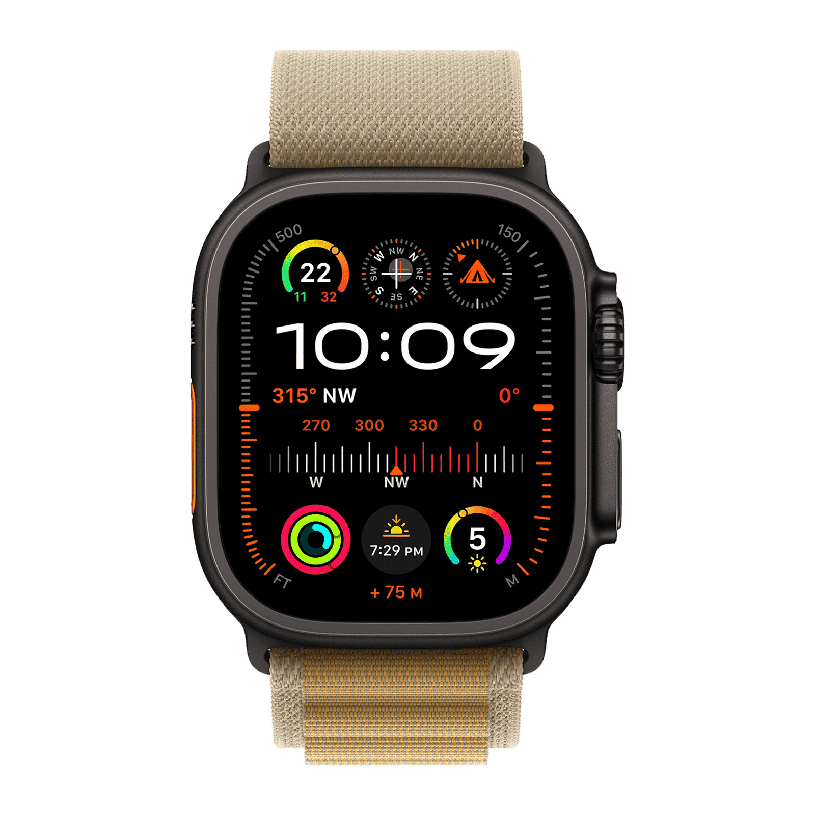 Apple Polyester, Spandex & Black Titanium Alpine Loop for Apple Watch (44mm / 45mm / 46mm / 49mm, Medium) (Corrosion Resistant, Tan)_3