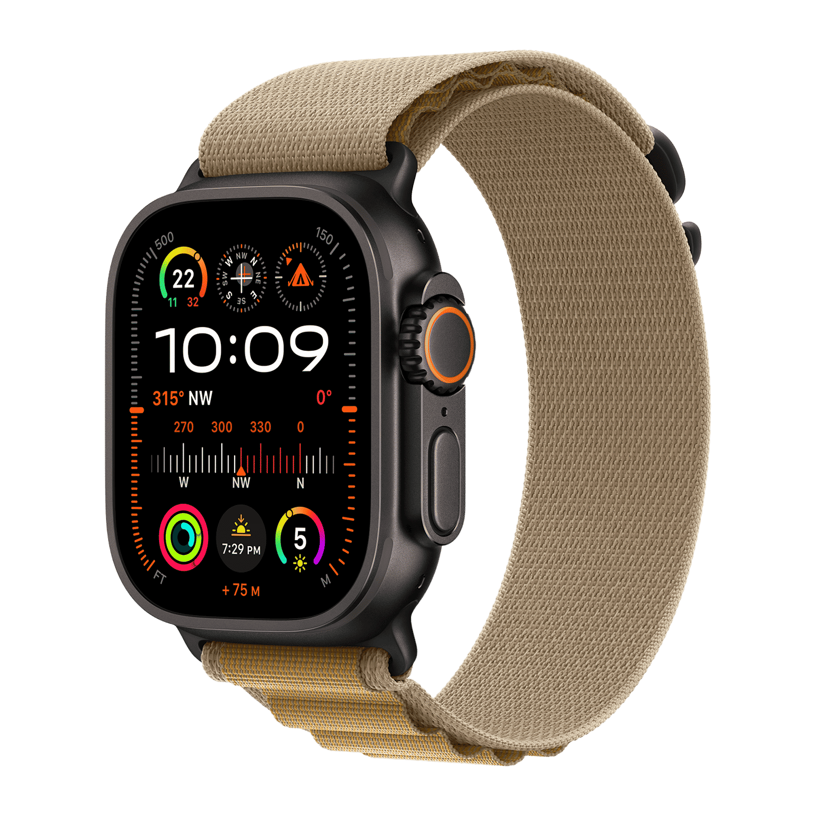 Apple Polyester, Spandex & Black Titanium Alpine Loop for Apple Watch (44mm / 45mm / 46mm / 49mm, Large) (Corrosion Resistant, Tan)_2