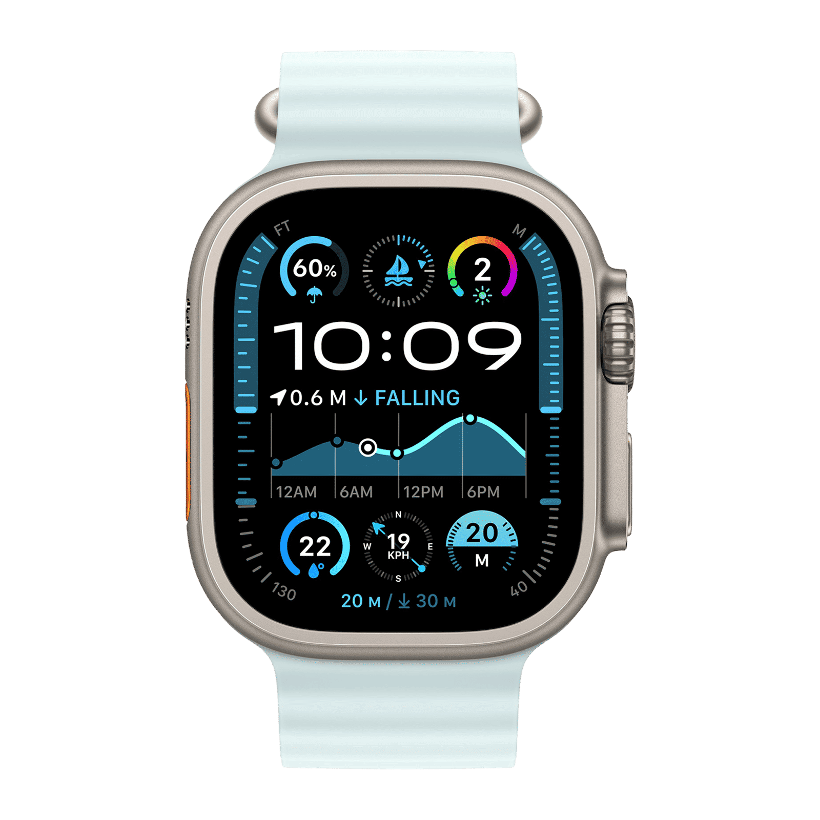 Apple Natural Titanium & Fluoroelastomer Ocean Band Extension for Apple Watch (44mm / 45mm / 46mm / 49mm) (Corossion Resistant, Ice Blue)_3