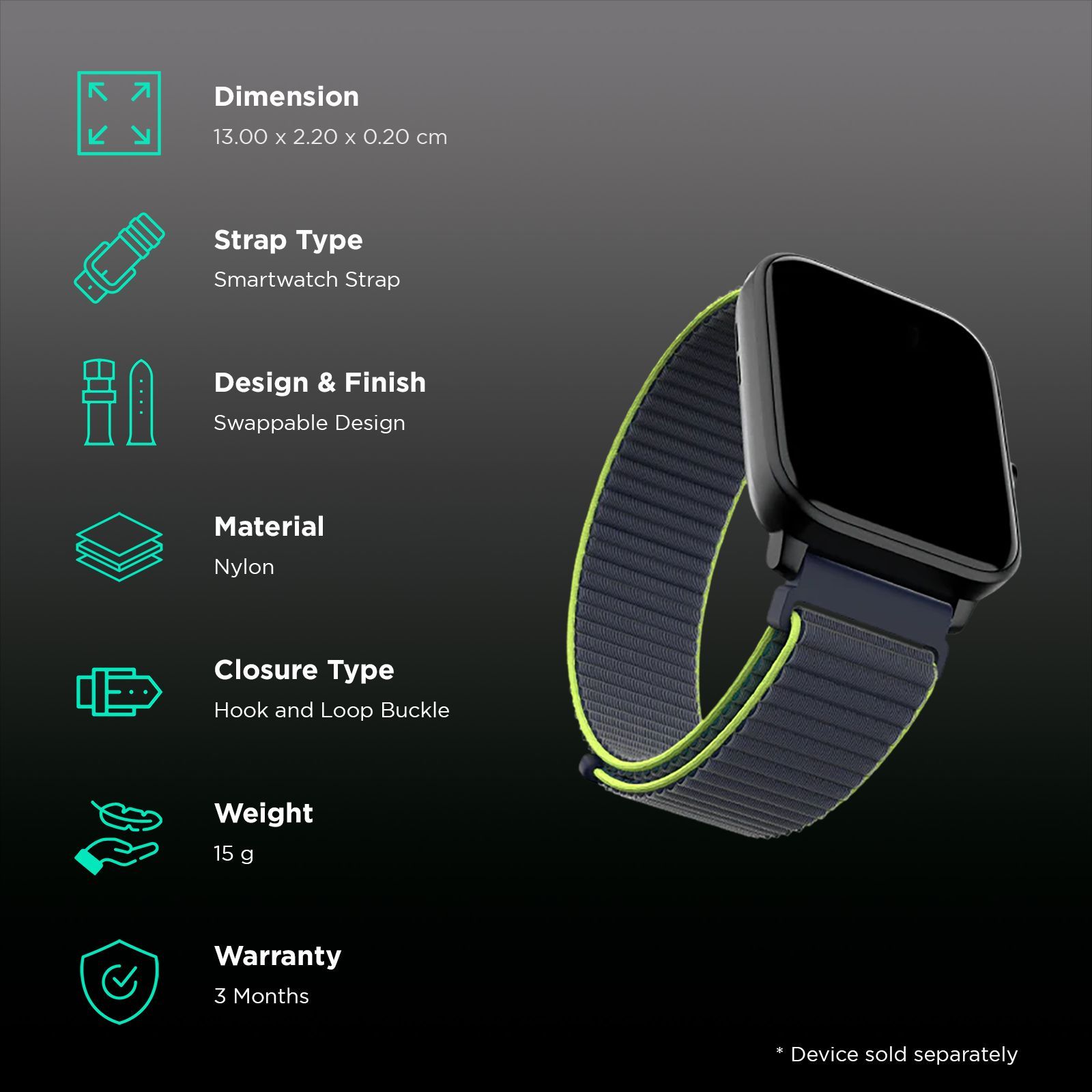 noise Classic Woven Nylon Strap for noise ColorFit, Mettalix, Noisefit, Force Plus & Endeavour (22mm) (Swappable Design, Blue Lime) noise Classic Woven Nylon Strap for noise ColorFit, Mettalix, Noisefit, Force Plus & Endeavour (22mm) (Swappable Design, Blue Lime)_2