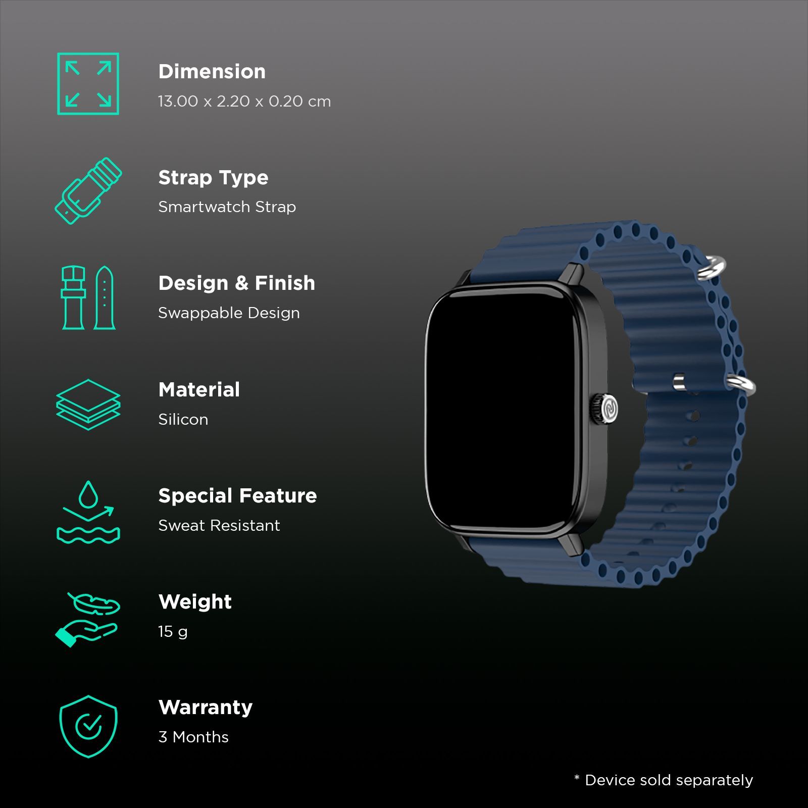 noise Ripple Silicon Strap for noise ColorFit, Mettalix, Noisefit, Force Plus & Endeavour (22mm) (Sweat Resistant, Dark Blue) noise Ripple Silicon Strap for noise ColorFit, Mettalix, Noisefit, Force Plus & Endeavour (22mm) (Sweat Resistant, Dark Blue)_2