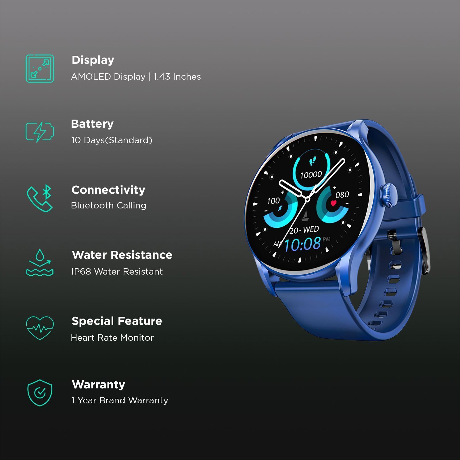 boAt Lunar Connect Ace Smartwatch with Bluetooth Calling (36.3mm AMOLED Display, IP68 Water Resistant, Indigo Blue Strap) boAt Lunar Connect Ace Smartwatch with Bluetooth Calling (36.3mm AMOLED Display, IP68 Water Resistant, Indigo Blue Strap)_3