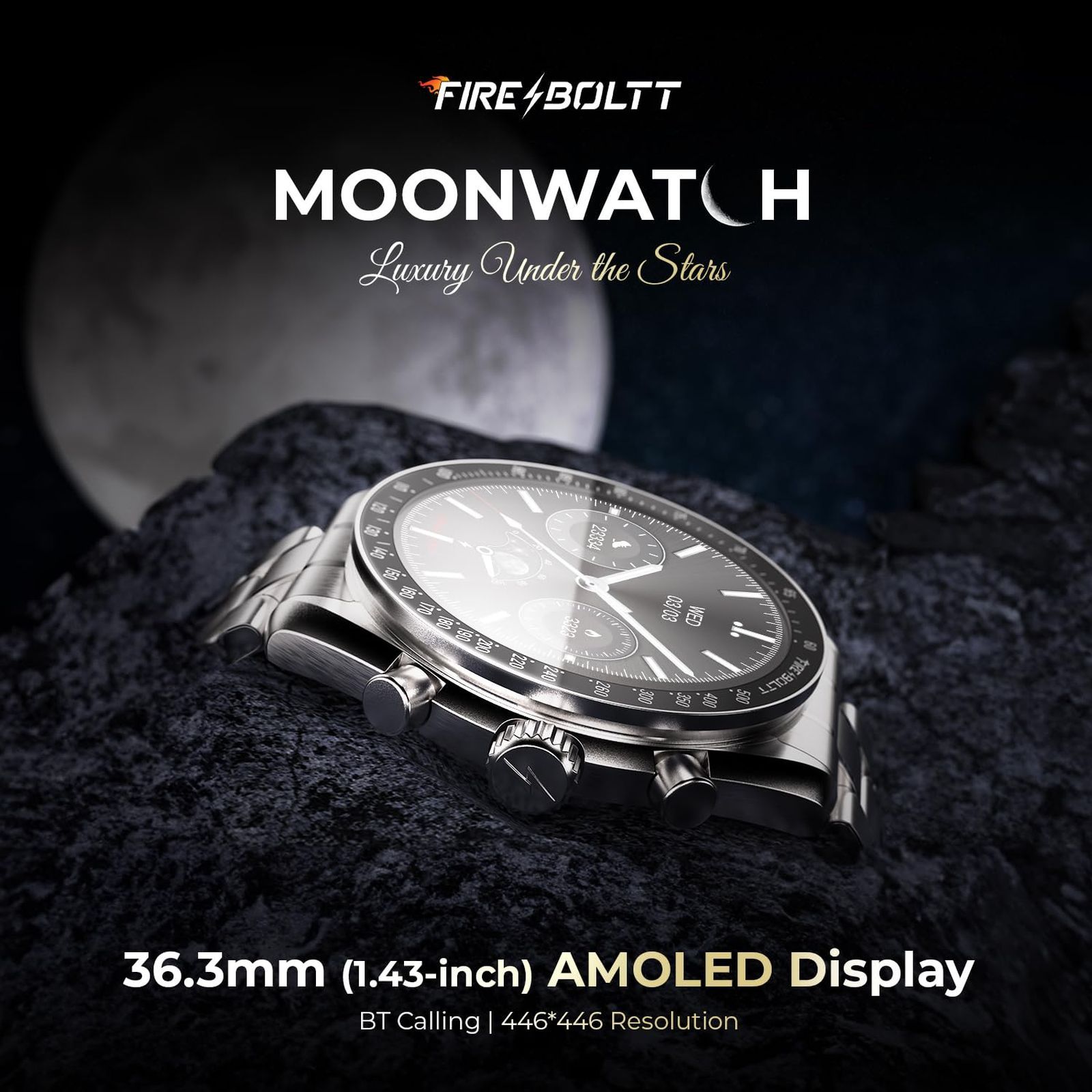 FIRE-BOLTT Moonwatch Smartwatch with Bluetooth Calling (36.3mm AMOLED Display, IP67 Water Resistant, Silver Strap)_8