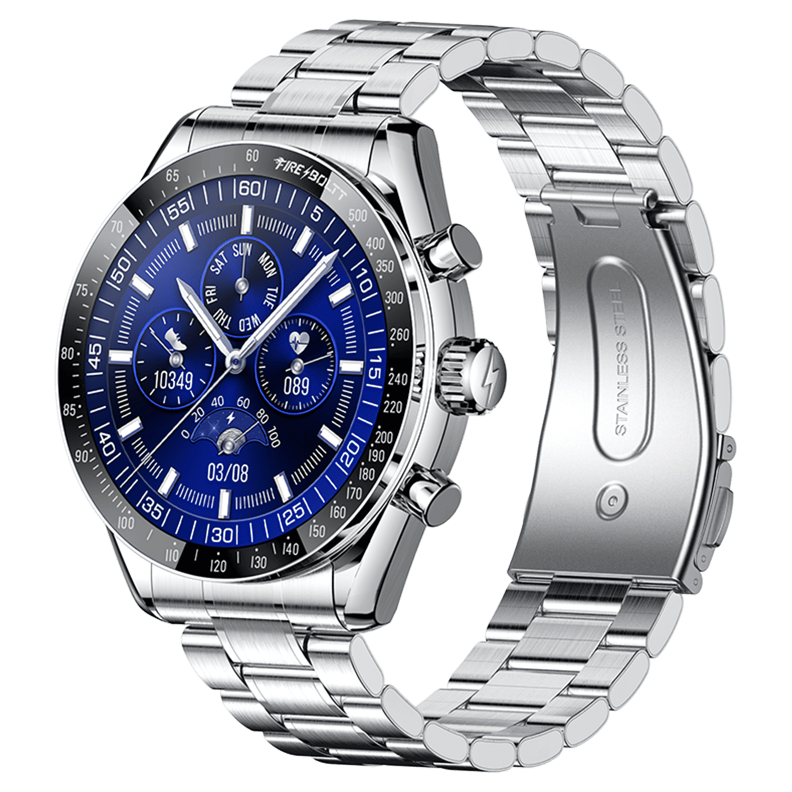 FIRE-BOLTT Moonwatch Smartwatch with Bluetooth Calling (36.3mm AMOLED Display, IP67 Water Resistant, Silver Strap)_3