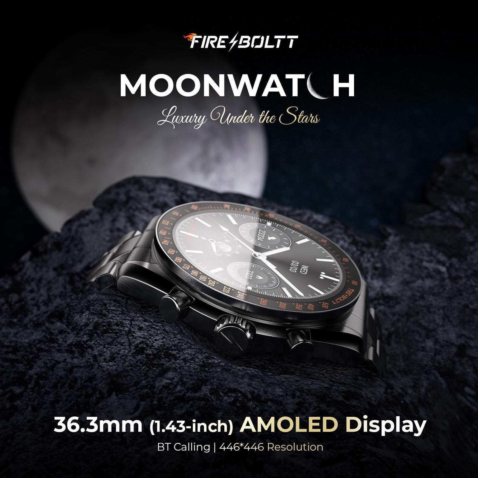 FIRE-BOLTT Moonwatch Smartwatch with Bluetooth Calling (36.3mm AMOLED Display, IP67 Water Resistant, Black Strap)_7