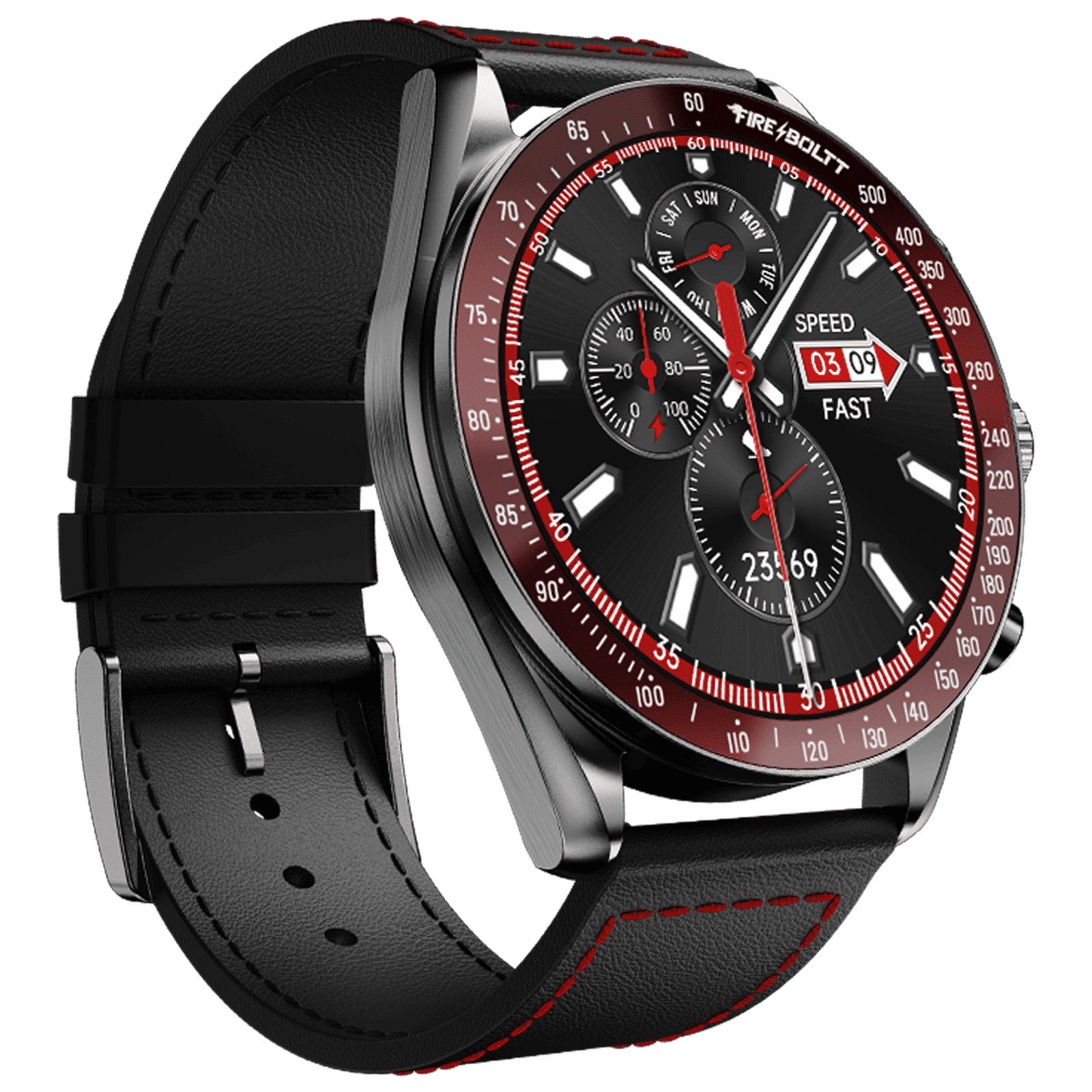 FIRE-BOLTT Moonwatch Smartwatch with Bluetooth Calling (36.3mm AMOLED Display, IP67 Water Resistant, Red & Black Strap)_2
