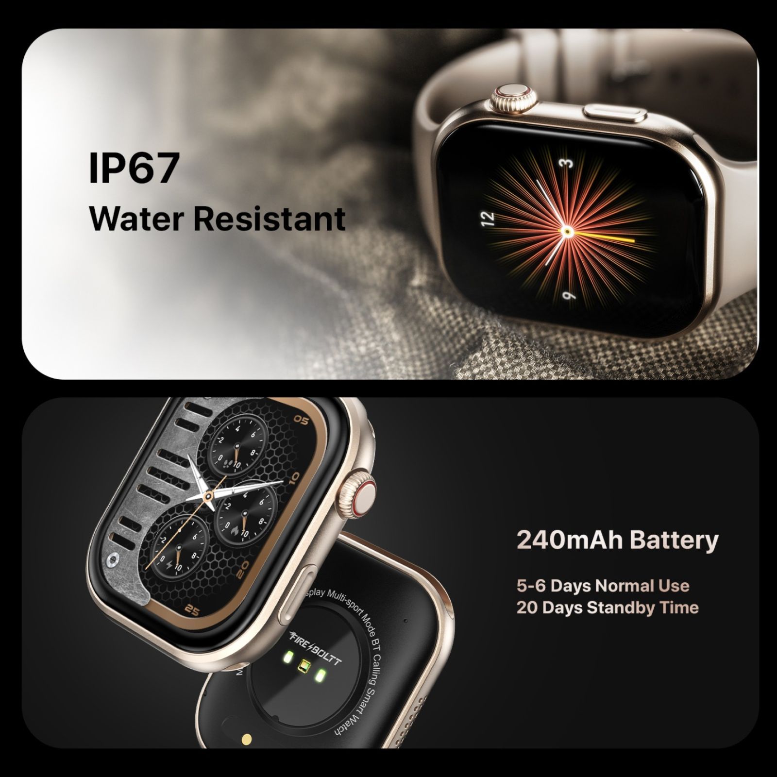 FIRE-BOLTT Brillia Smartwatch with Bluetooth Calling (51.30mm AMOLED Display, IP67 Water Resistant, Champagne Strap)_9