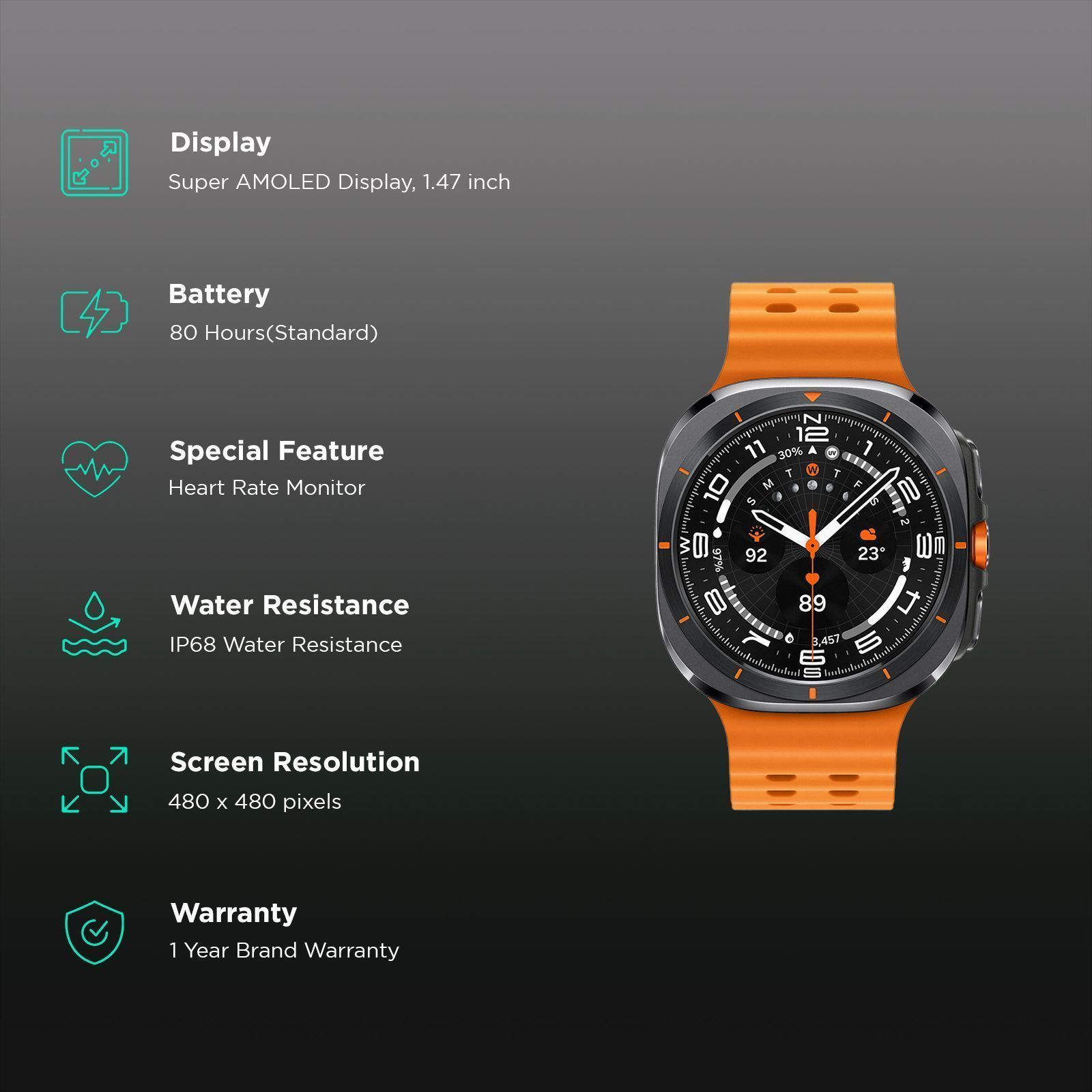 SAMSUNG Galaxy Watch Ultra Wi-Fi+LTE Wear OS Smartwatch (47mm Super AMOLED Display, 3nm Processor, Orange Strap)_3