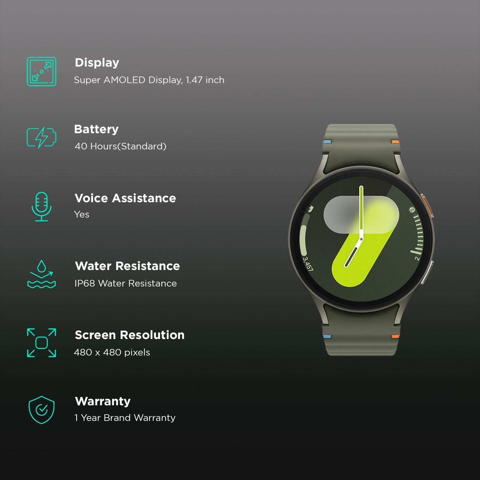 SAMSUNG Galaxy Watch7 Wi-Fi+4G SIM Wear OS Smartwatch (37.3mm Super AMOLED Display, 3nm Processor, Dual-Frequency GPS, Green Strap)_3